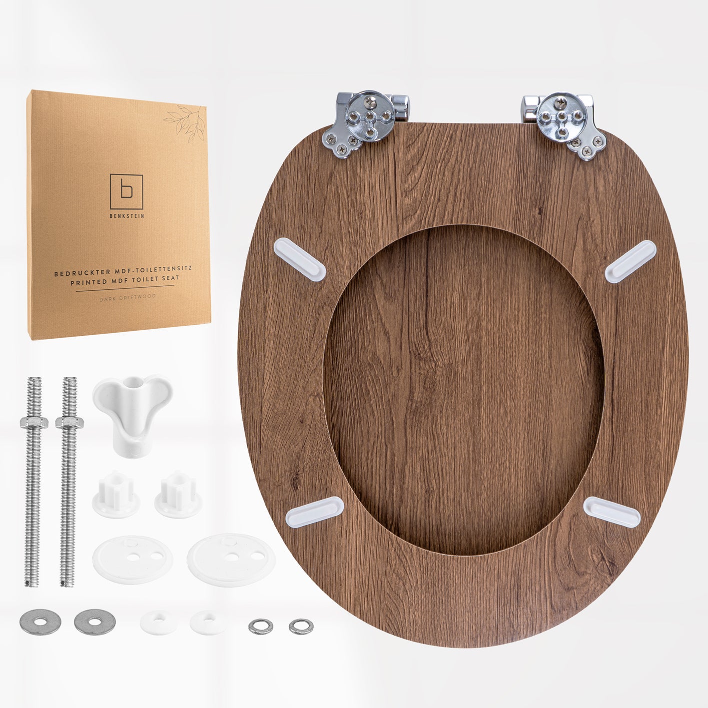 Bedruckter Premium-Toilettendeckel - dunkles Treibholz aus antibakteriellem Urea-Duroplast mit Schnellverschluss und MDF-Beschichtung.