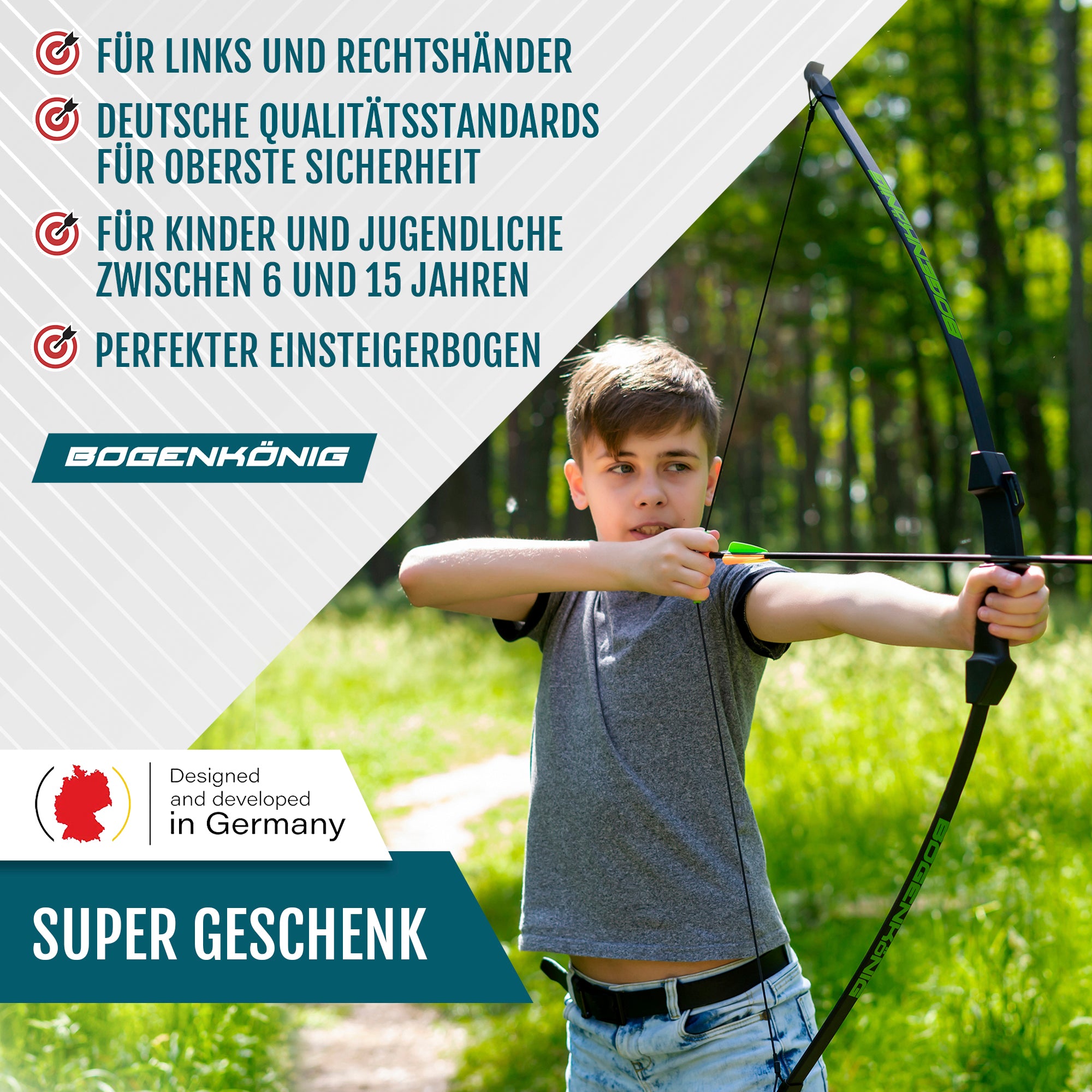Bogenset mit 4 Pfeilen - ideal für Kinder ab 6 J.