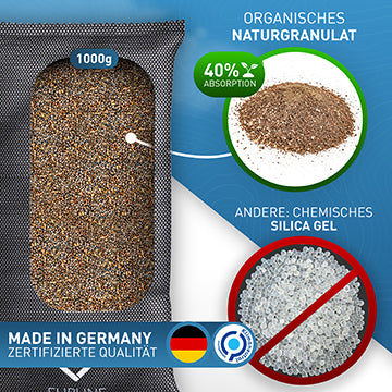 Auto-Luftentfeuchter Set (2 x 1 kg) mit Anti-Rutsch-Pad, Naturgranulat und 40 Prozent Absorption