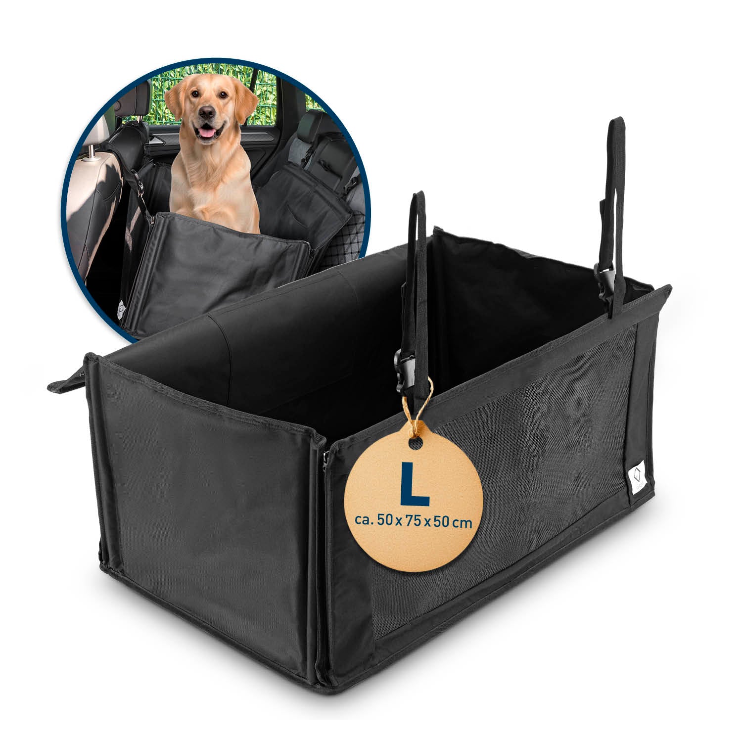 FLIPLINE Hundeautositz – wasserfeste Hundebox Auto für Hunde