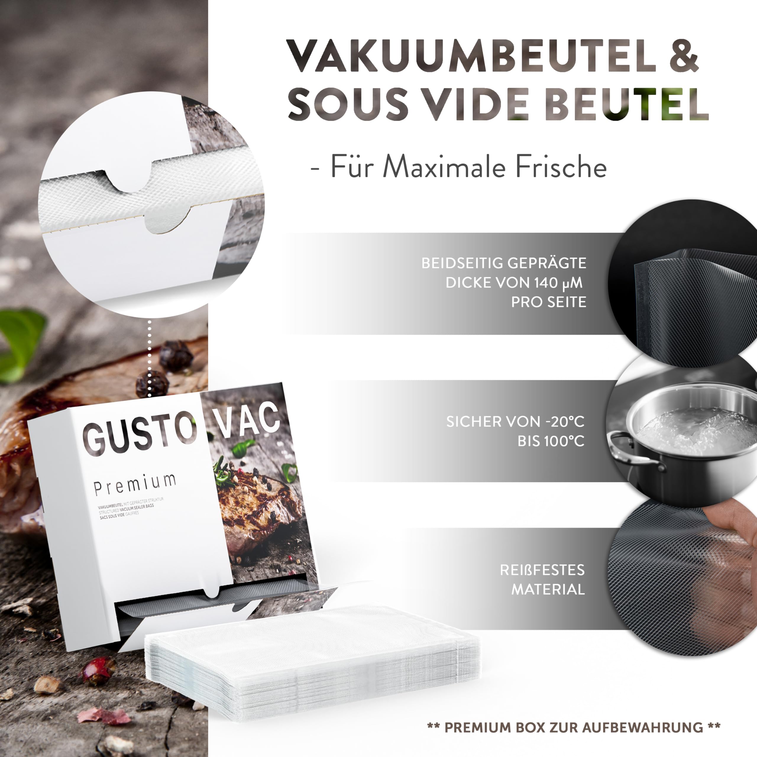 Premium Vakuumbeutel - 100 Stk. - 16 x 25 cm