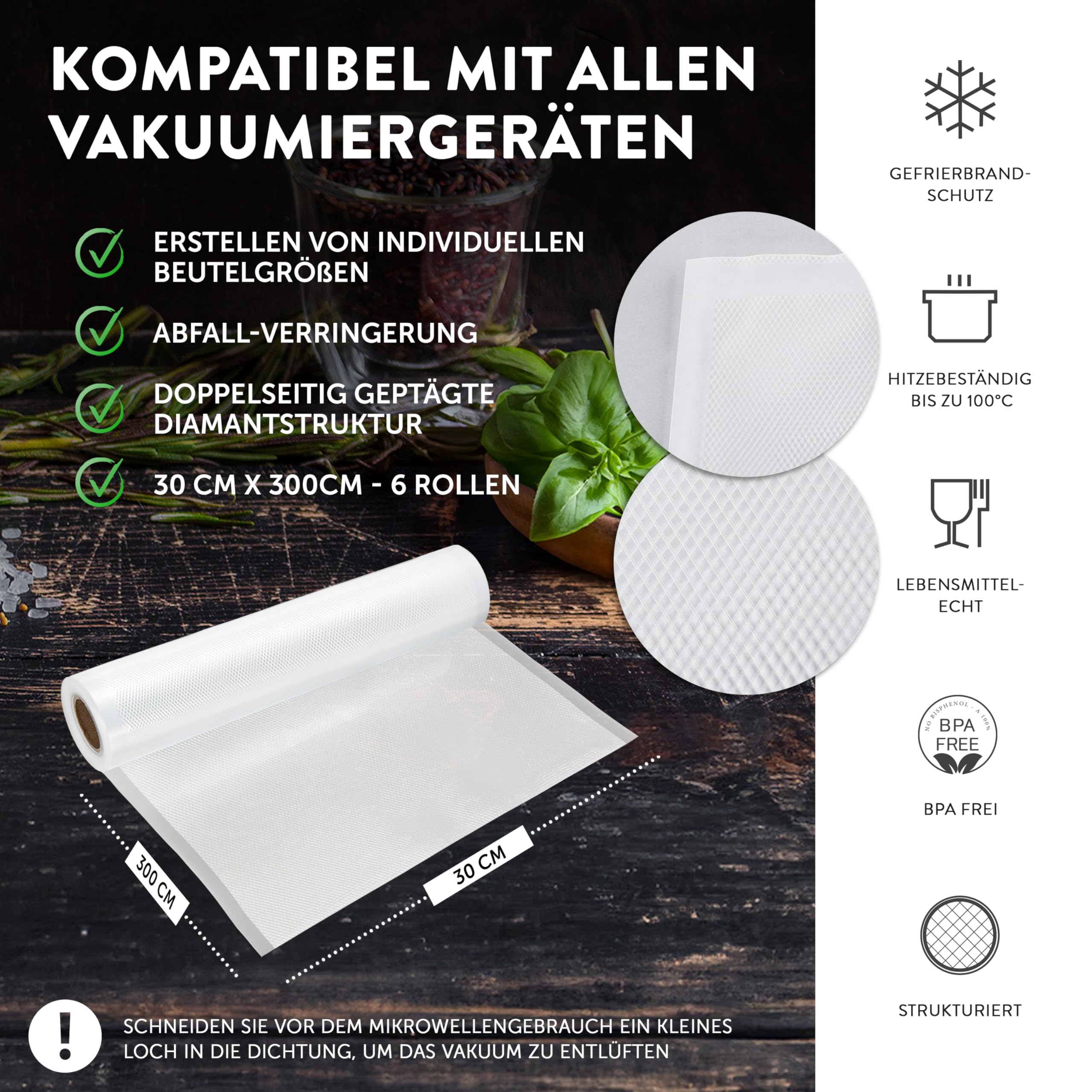 Premium Vakuumrollen 30x300 cm - 6er-Set