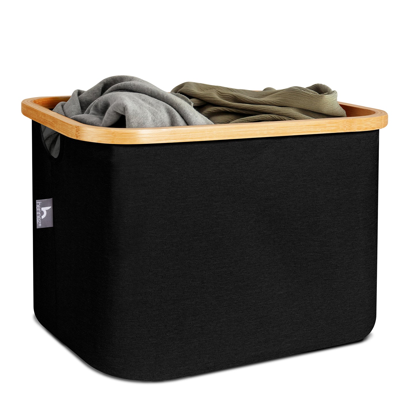 Aufbewahrungskorb "Adrian" 40 l - Schwarz mit robustem Bambusrahmen, ideal für Wäsche, Spielzeug und platzsparende Aufbewahrung.