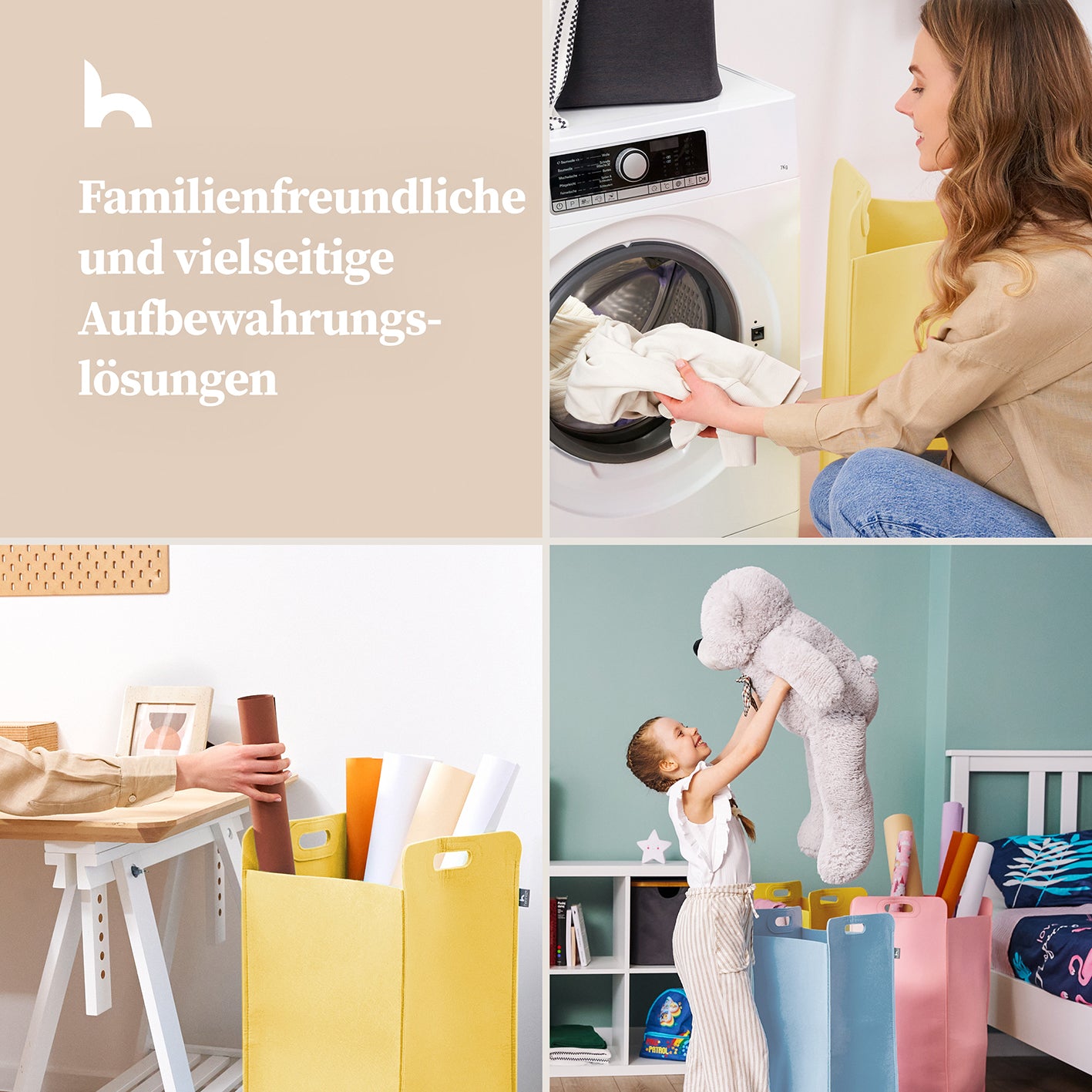 Filz-Aufbewahrungskorb "Katy" 75 l gelb, großer, faltbarer Wäschesammler mit Griffen, vielseitig für Wäsche, Spielzeug und mehr.