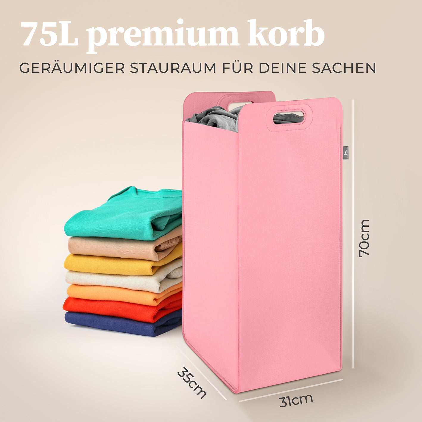 Filz-Aufbewahrungskorb "Katy" 75 l Rosa, großer, faltbarer Wäschesammler mit Griffen, platzsparend und vielseitig einsetzbar.