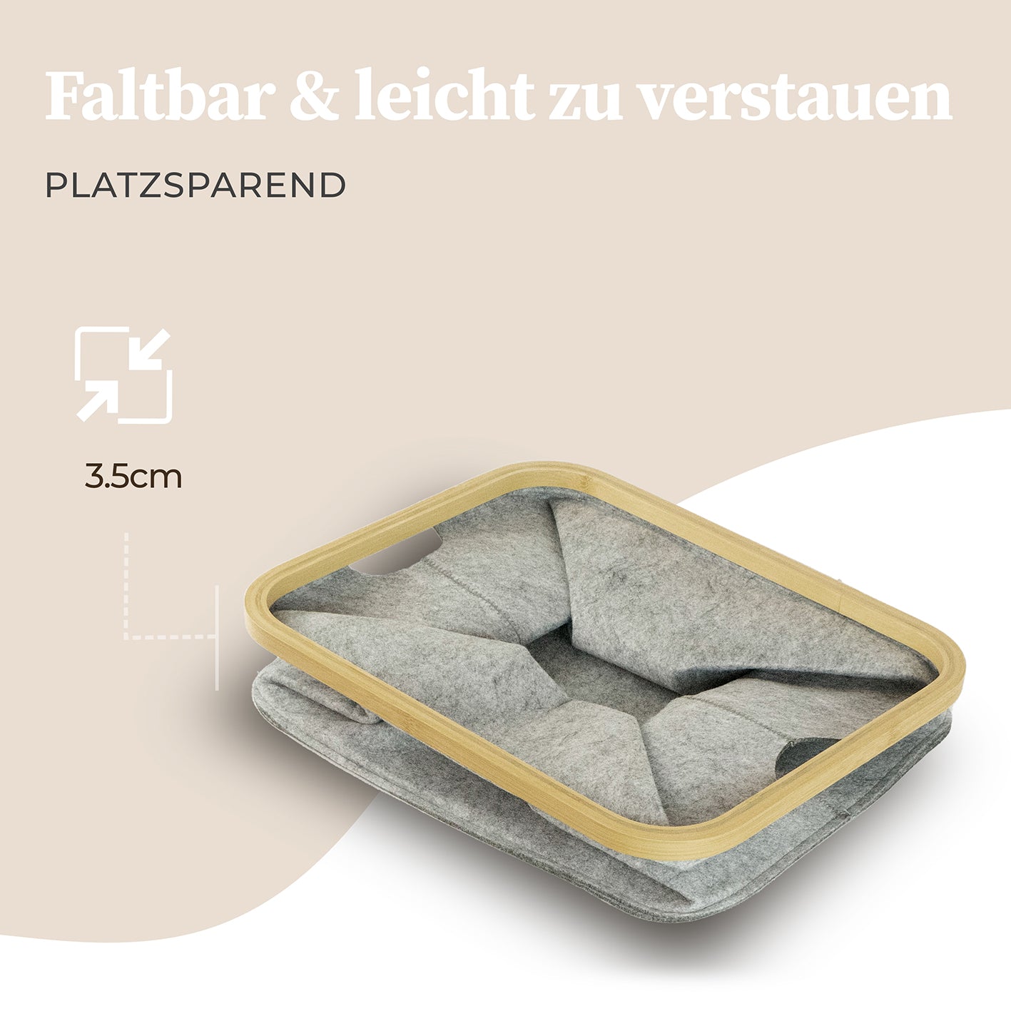 Aufbewahrungskorb "Laura" 40 l - Hellgrau, faltbar und platzsparend mit stabilem Bambusrahmen, ideal für vielfältige Nutzung.