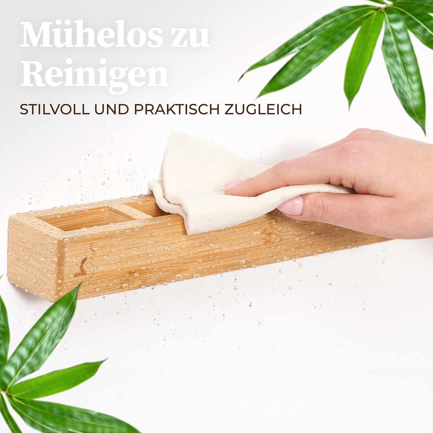 Handtuchhalter Bambus mit einfachem Reinigungskonzept, platzsparendes Design und nachhaltiges Material für Bad und Küche.