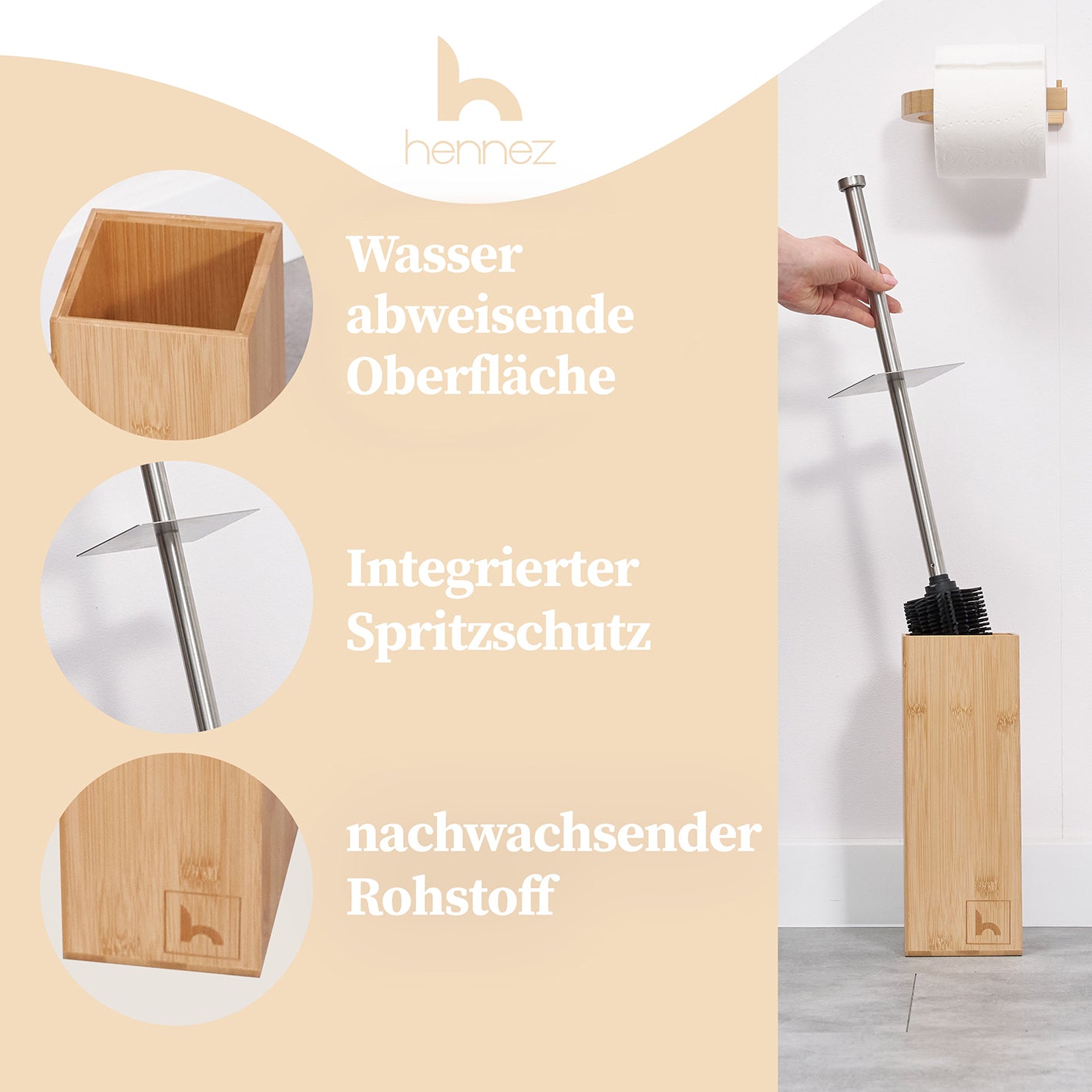 Toilettenbürste Silikon - Bambus Bürstenhalter mit wasserabweisender Oberfläche, integriertem Spritzschutz und nachhaltigem Bambusrohstoff.