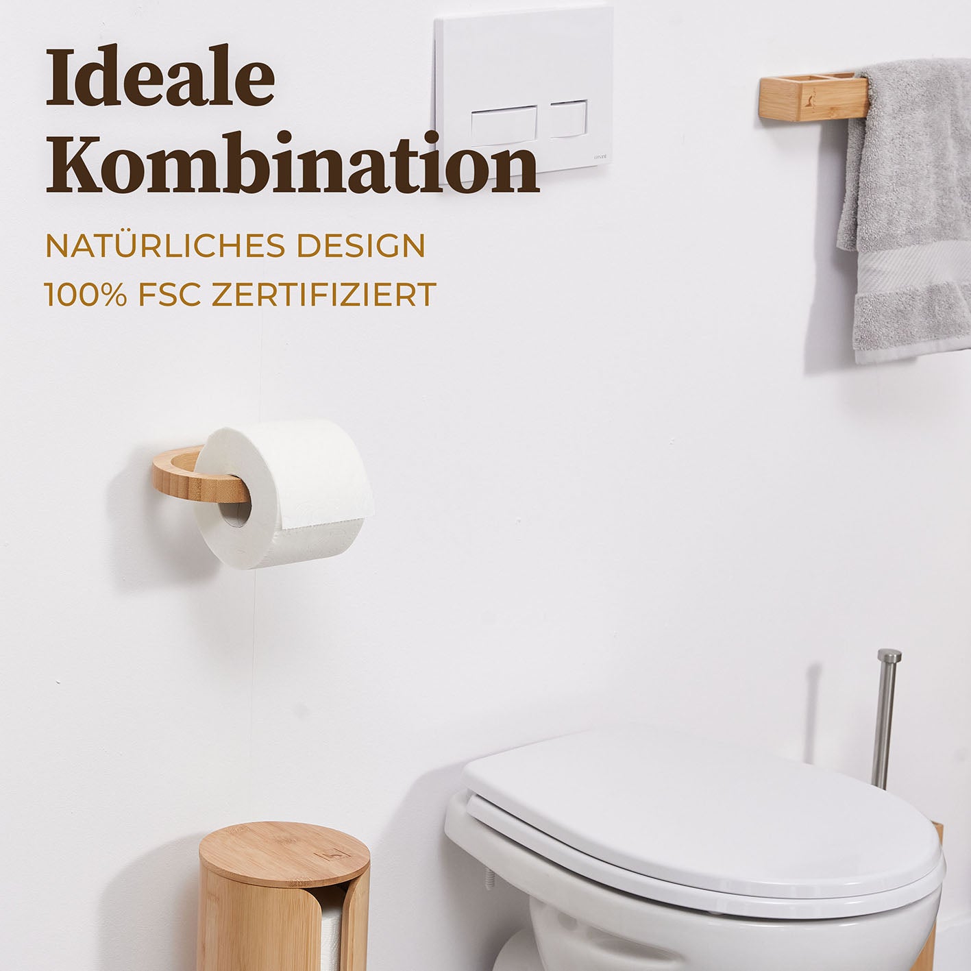 Toilettenpapierhalter ohne Bohren - Bambus mit natürlichem Design, schnelle Montage ohne Bohren, nachhaltiger Holzlook im Badezimmer.