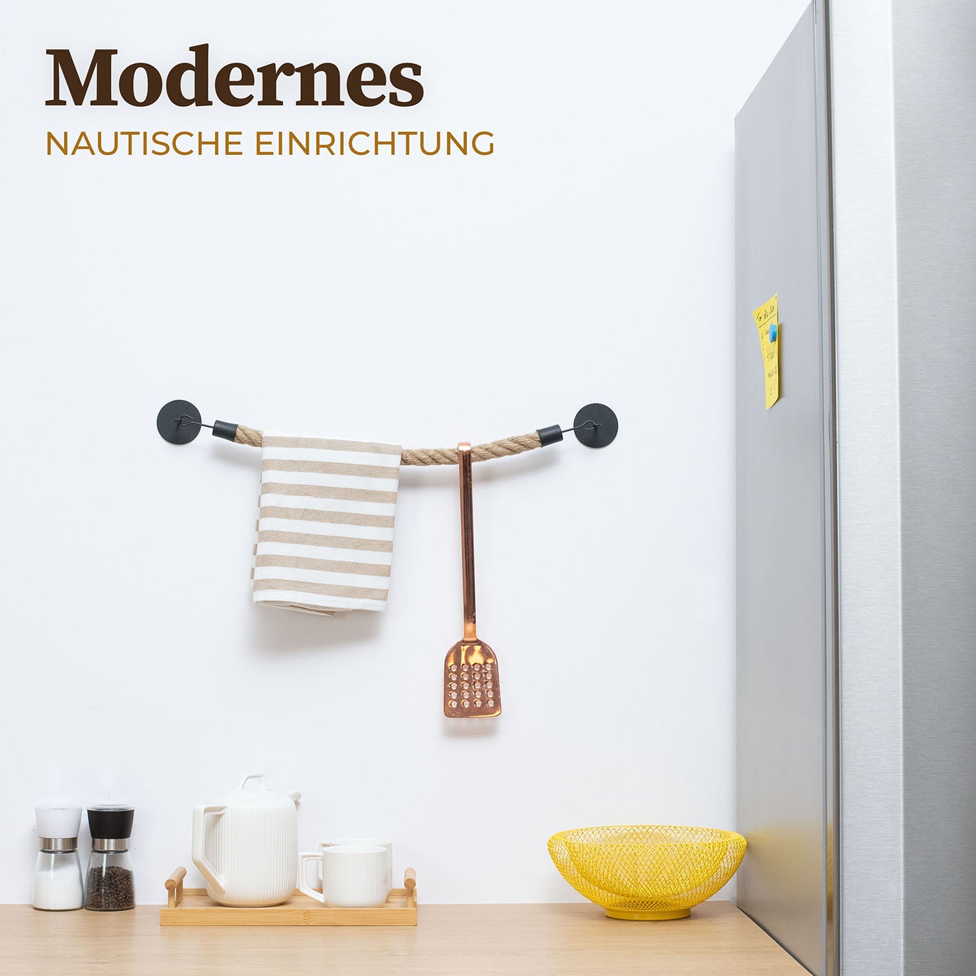 Handtuchhalter - Braun/Schwarz aus Jute und Metall mit 3M-Klebeband für starke Haftung, stilvoll in Bad, Küche oder Gäste-WC.