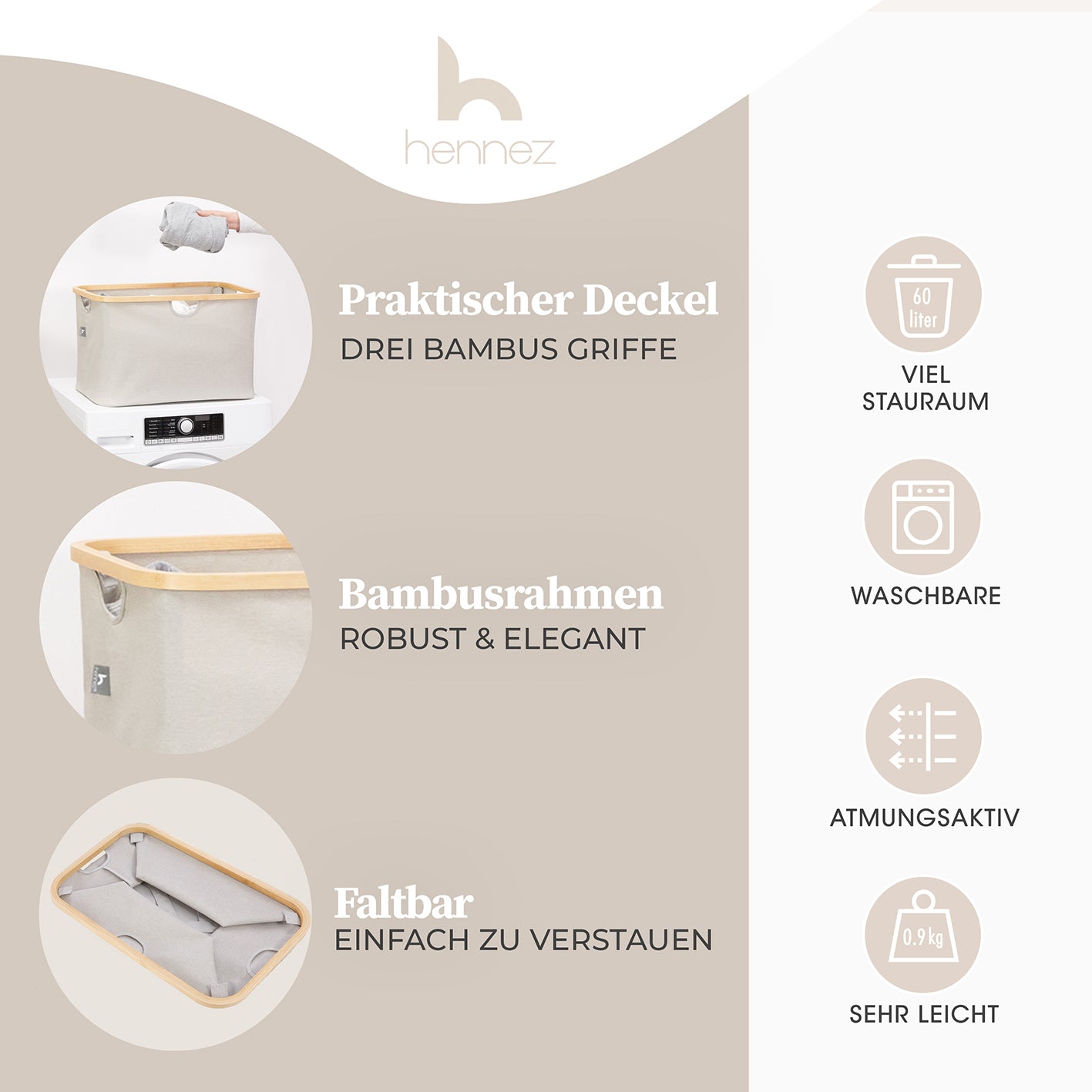 Aufbewahrungskorb "Adrian" 60 l - Beige/Hellgrau