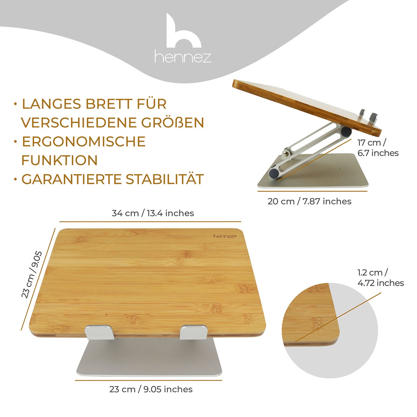 Laptop-Ständer - Holz mit ergonomischem Design, verstellbar, stabil und rutschfest, passend für verschiedene Laptopgrößen.