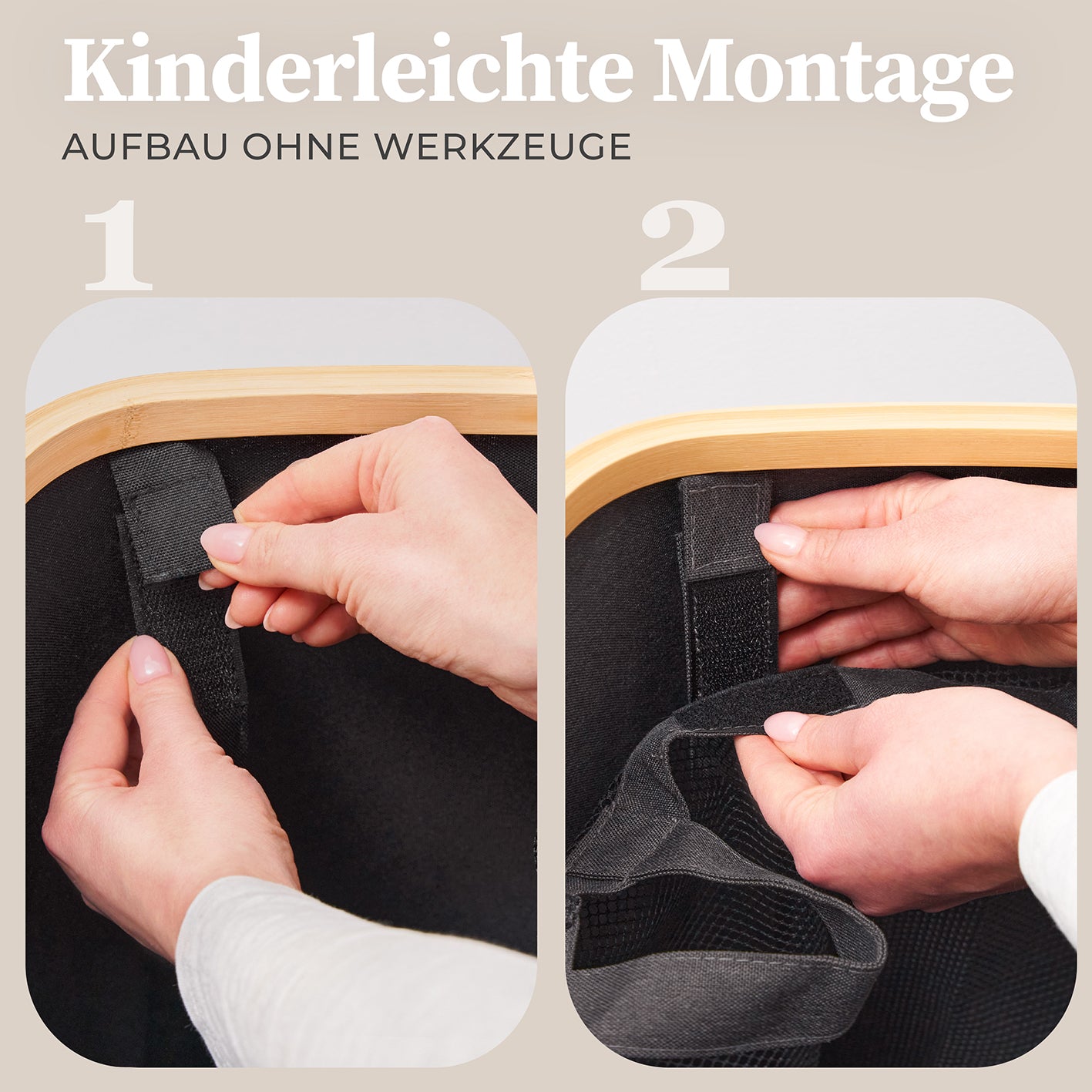 Aufbewahrungskorb "Adrian" 150 l mit Deckel & 3 Fächern - einfacher Aufbau ohne Werkzeug, grau, mit praktischem Innenbeutel und Klettverschluss.