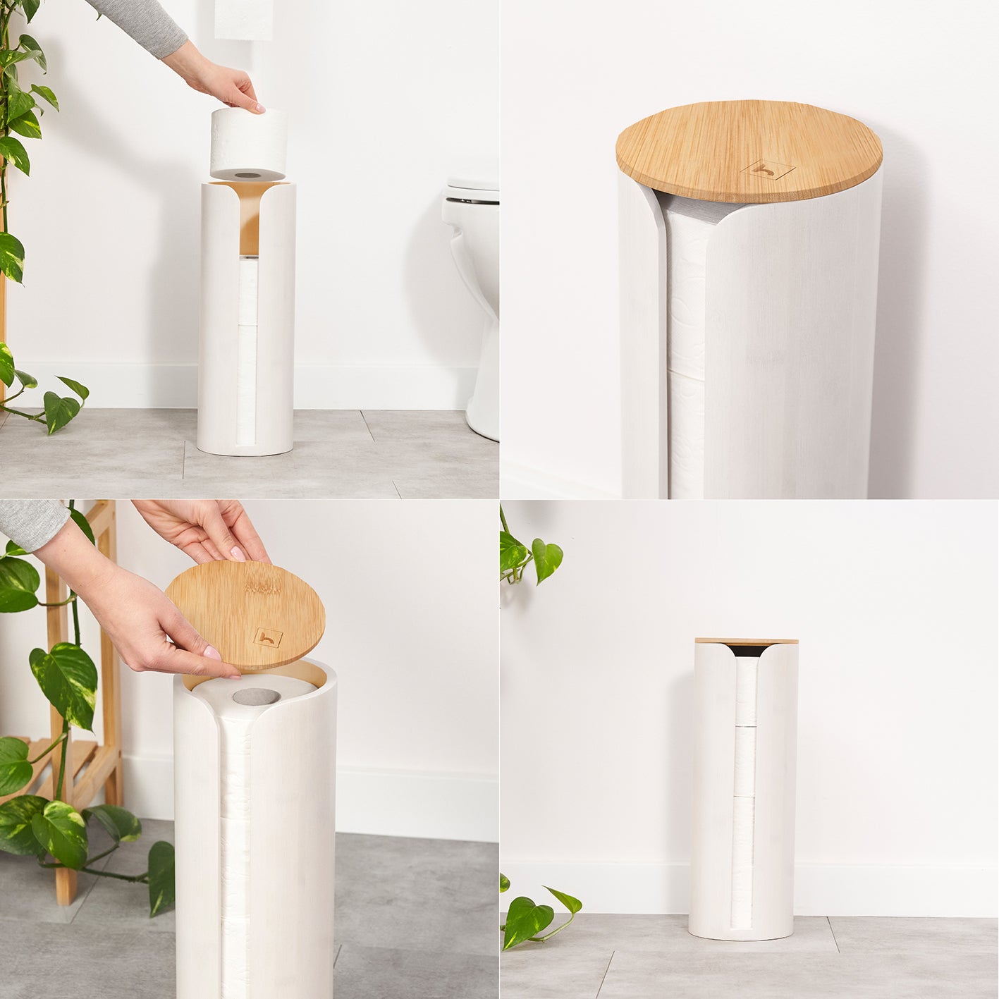 Hennez Toilettenpapier-Aufbewahrung "Maria" - Weiß, stilvolle Bambus WC-Rollen-Halterung für 4 Rollen, platzsparend und umweltfreundlich.