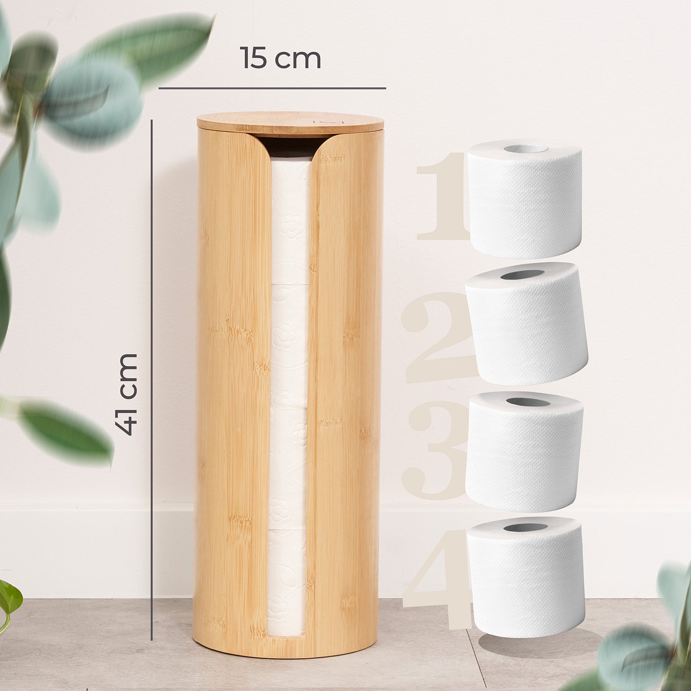 Toilettenpapier-Aufbewahrung "Maria" - Bambus mit Platz für 4 Rollen, nachhaltiges Design und praktische Größe 41x15 cm.