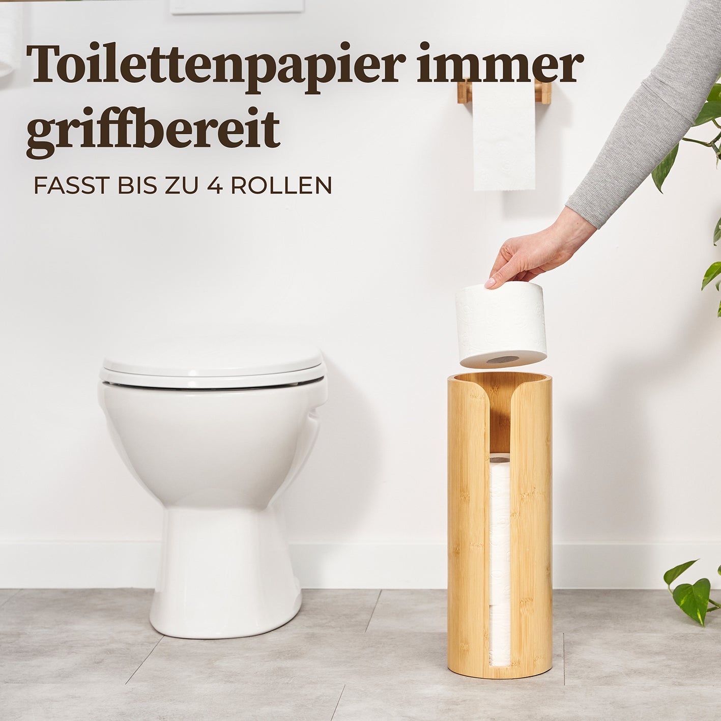 Toilettenpapier-Aufbewahrung "Maria" - Bambus zur ordentlichen Aufbewahrung von bis zu 4 Rollen im Badezimmer.