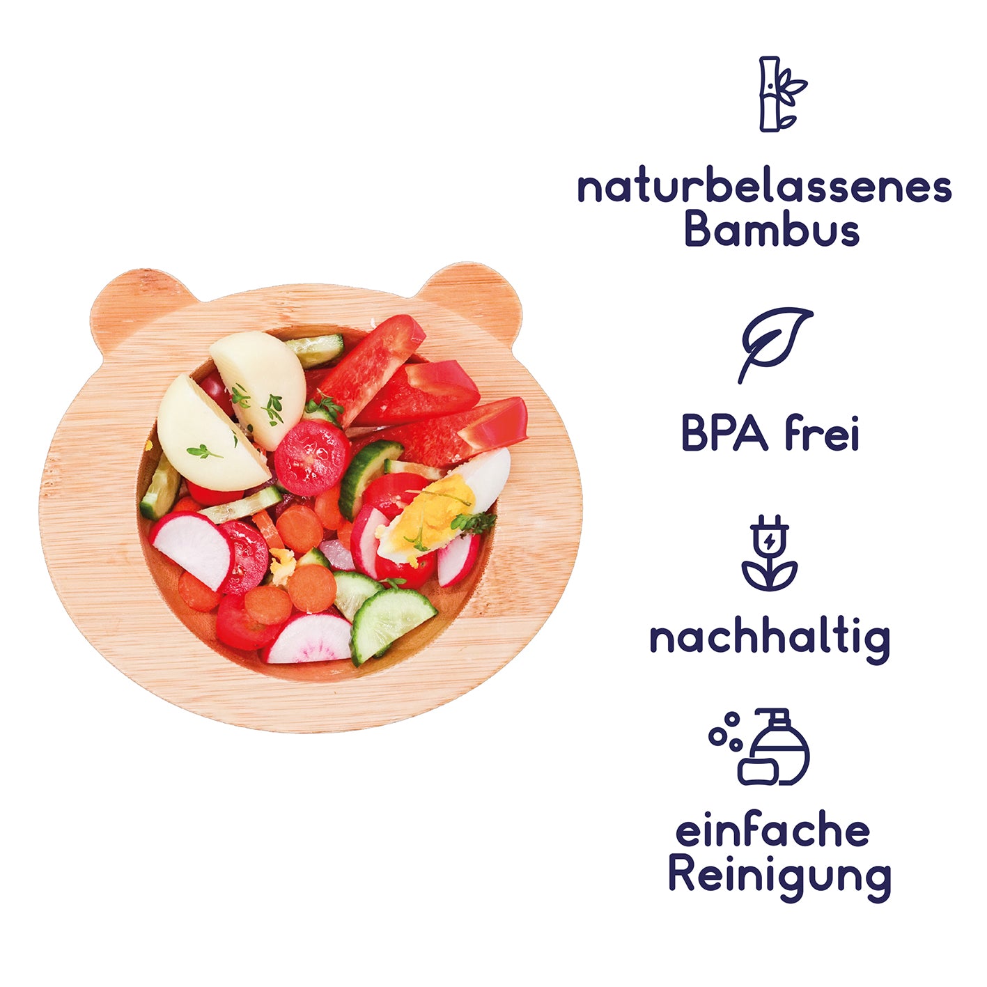 Bambus-Schüssel für Kinder inkl. Löffel - mit Pandamotiv - Orange aus nachhaltigem Bambus, BPA frei, einfache Reinigung, mit gesunden Snacks gefüllt.