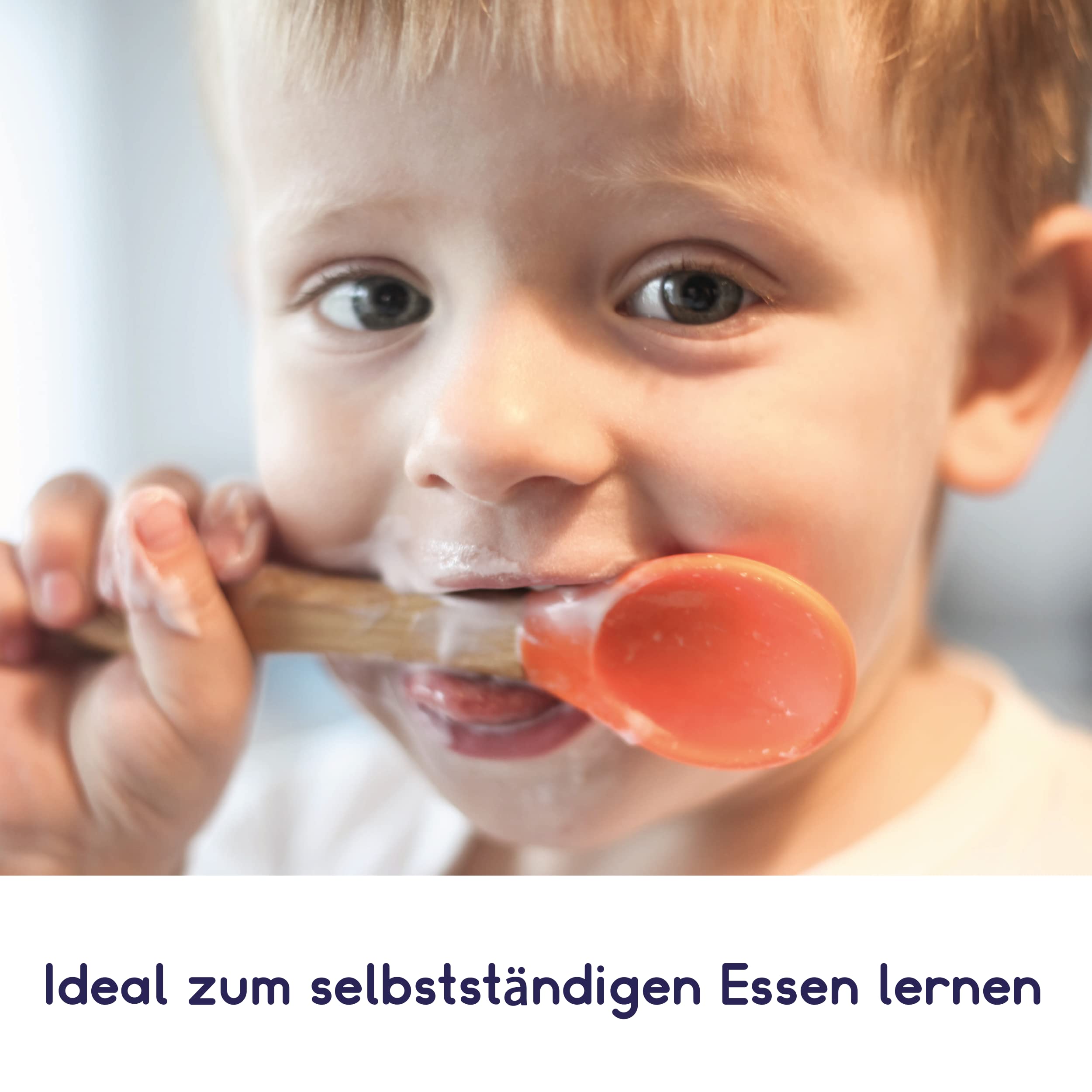 Bambus-Teller für Kinder inkl. Löffel - mit Eulenmotiv - Orange