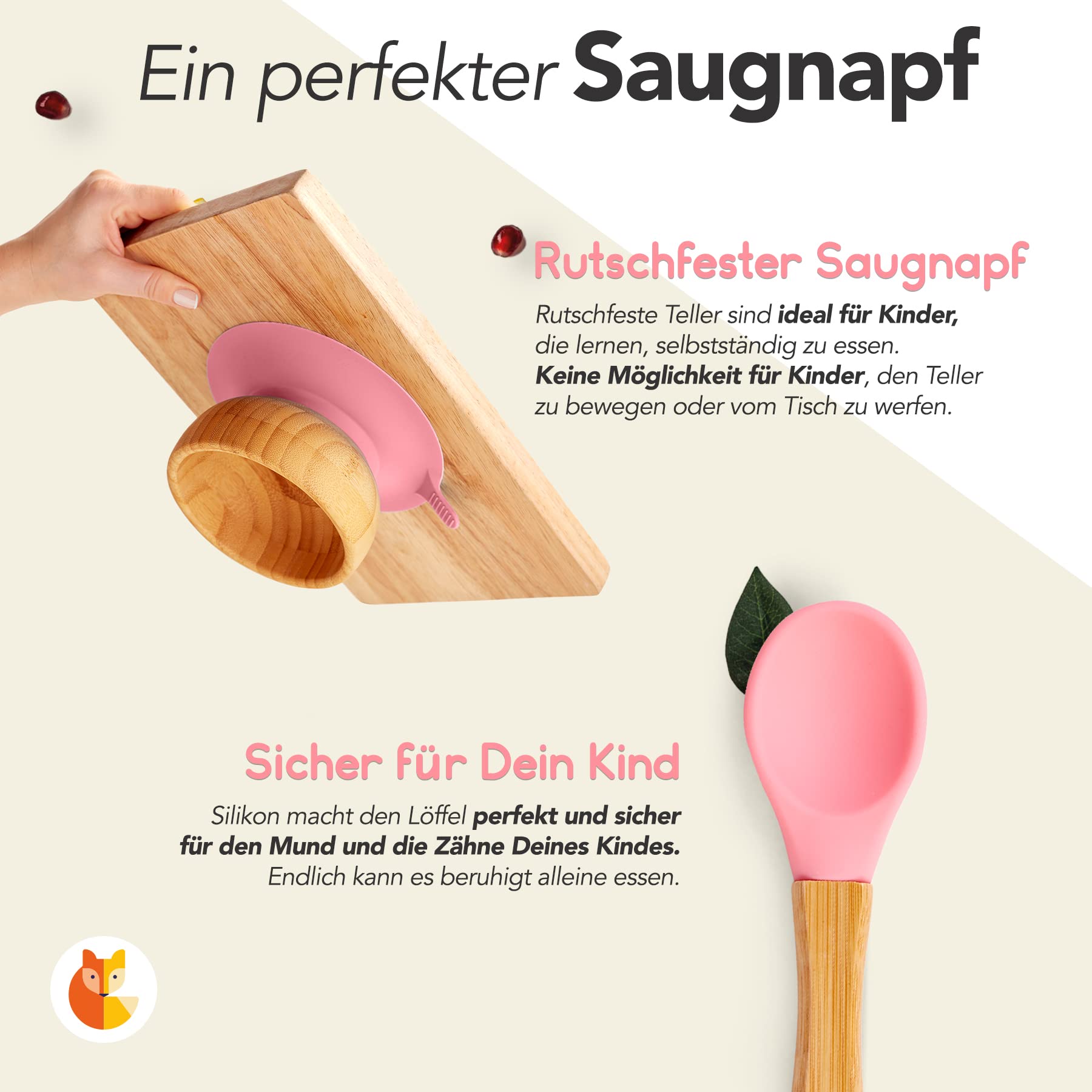 Löffel- und Saugnapfset für Kinder - Pink