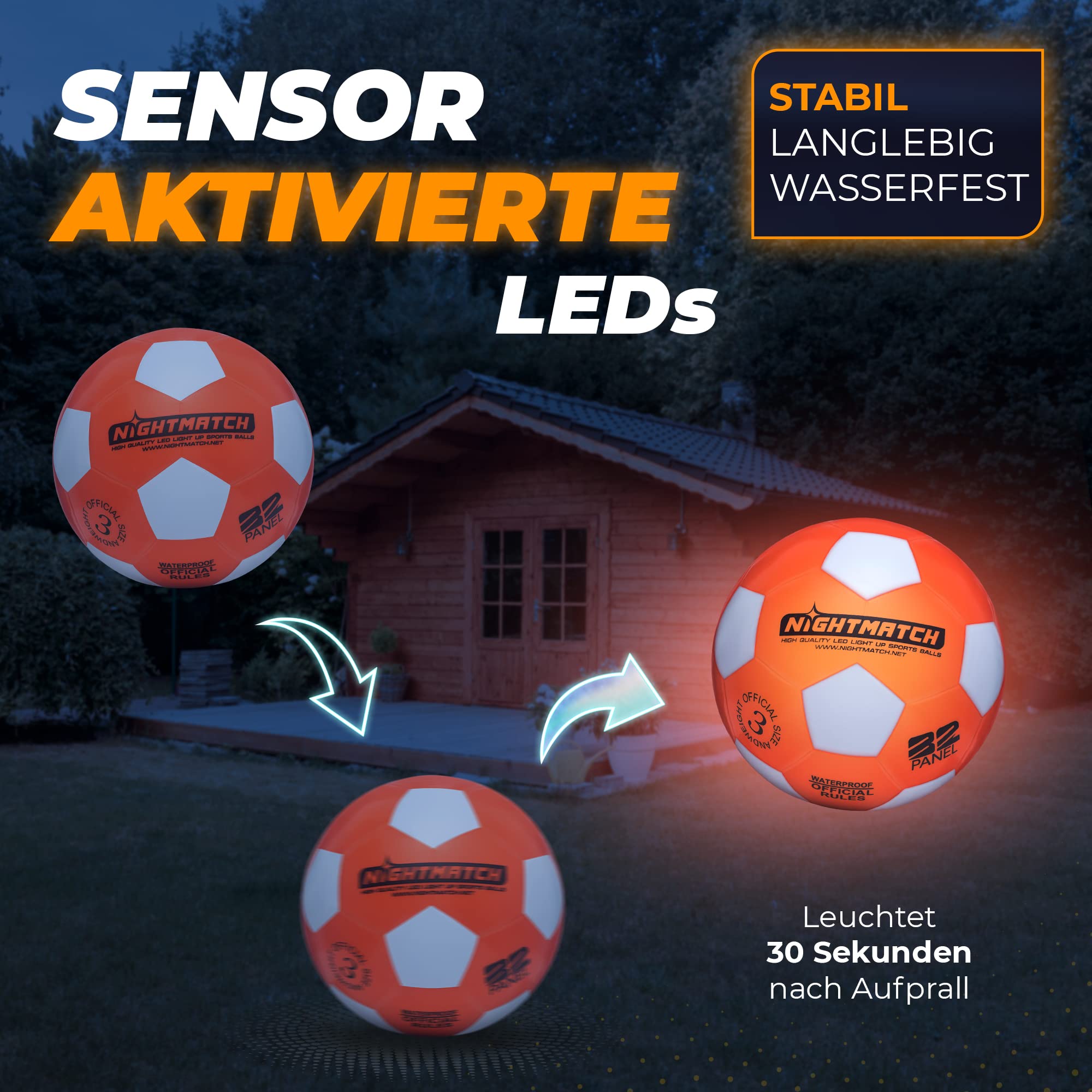 Leuchtfußball - Komplettset - Weiss-Orange - Gr.3