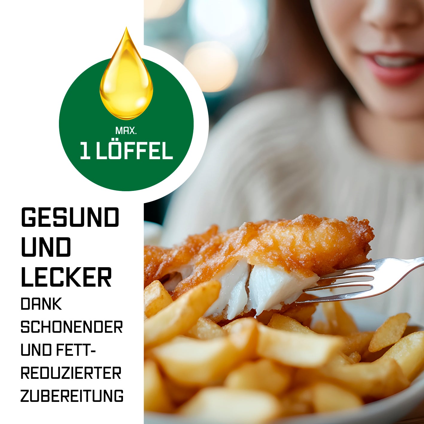 Doppelkammer-Heißluftfritteuse - 9 Liter (2 x 4,5 l) für fettarme Zubereitung von Pommes und Fisch mit maximal 1 Löffel Öl