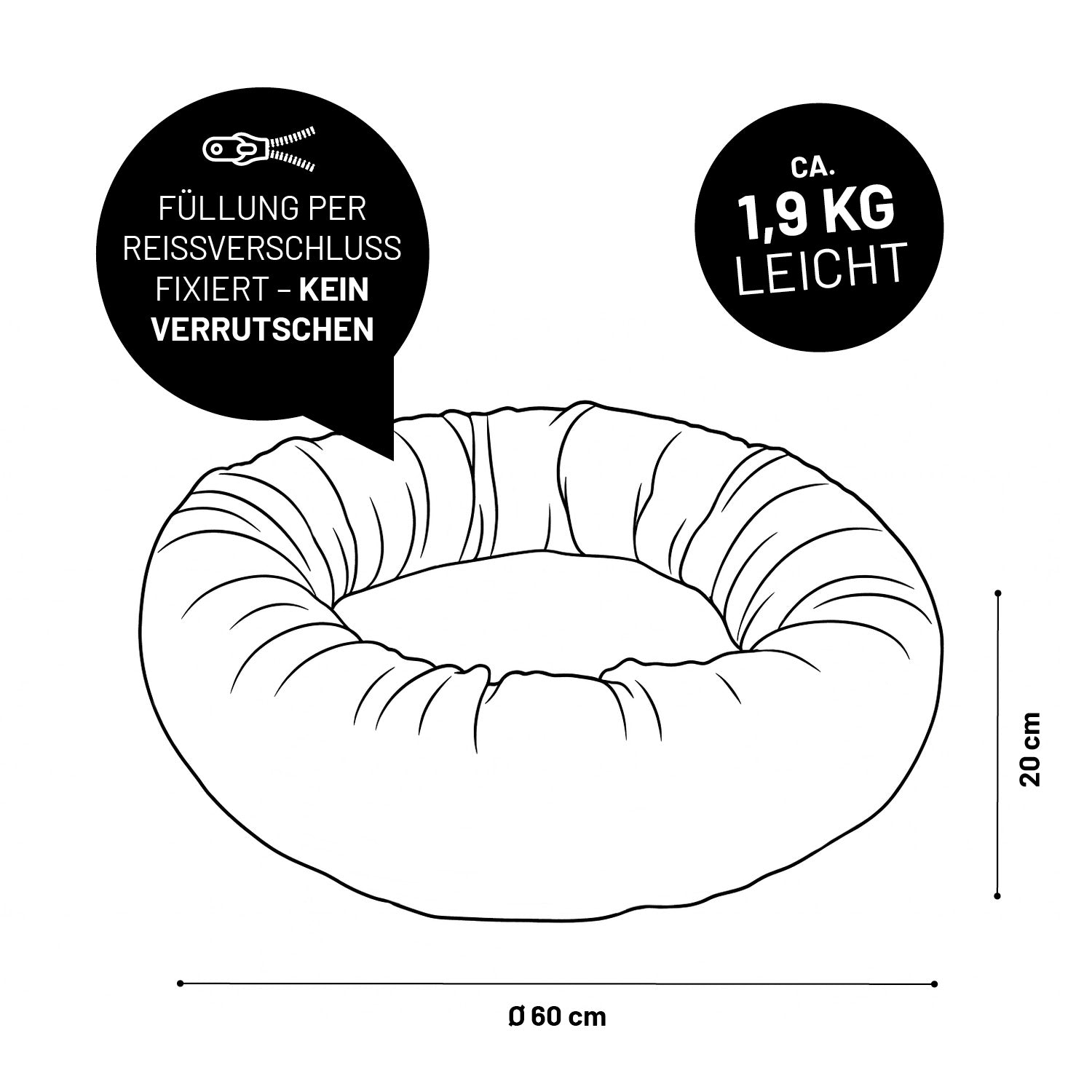 Komfort-Katzenbett aus der LUMALAND Cord-Reihe - Ø 60 cm - Grau