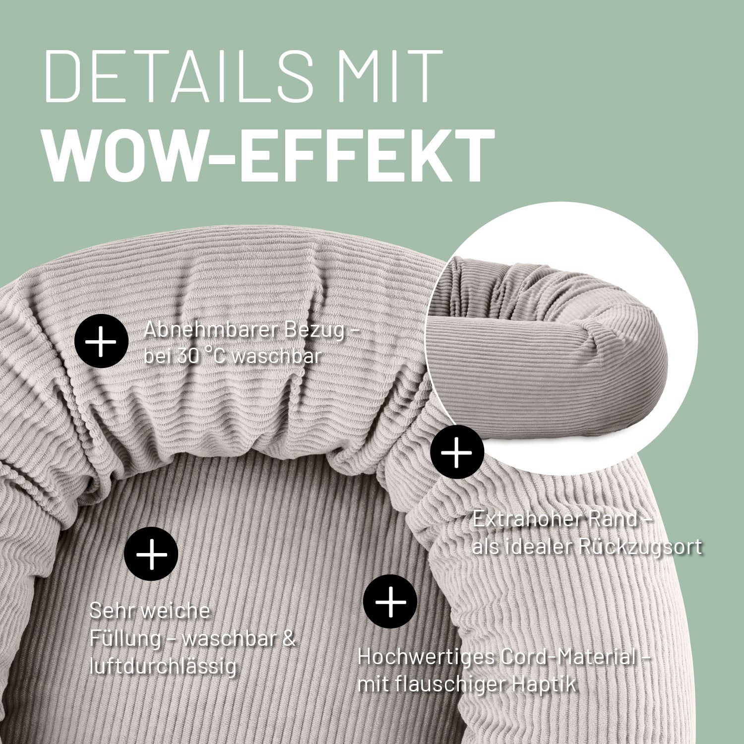 Komfort-Katzenbett aus der LUMALAND Cord-Reihe - Ø 60 cm - Beige