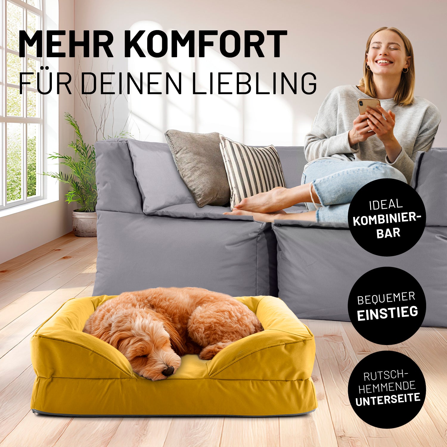 Komfort-Hundebett aus der LUMALAND Outdoor-Kollektion - Gr. S - 70 x 60 cm - Senfgelb