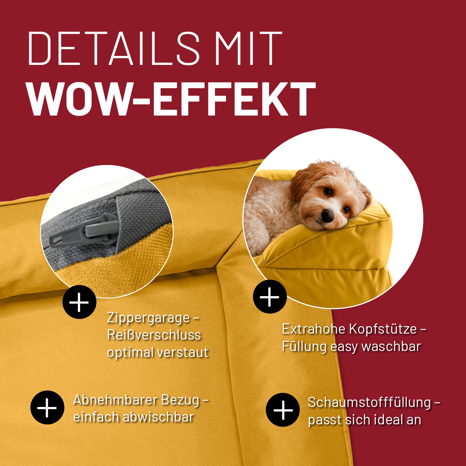 Komfort-Hundebett aus der LUMALAND Outdoor-Kollektion - Gr. S - 70 x 60 cm - Senfgelb