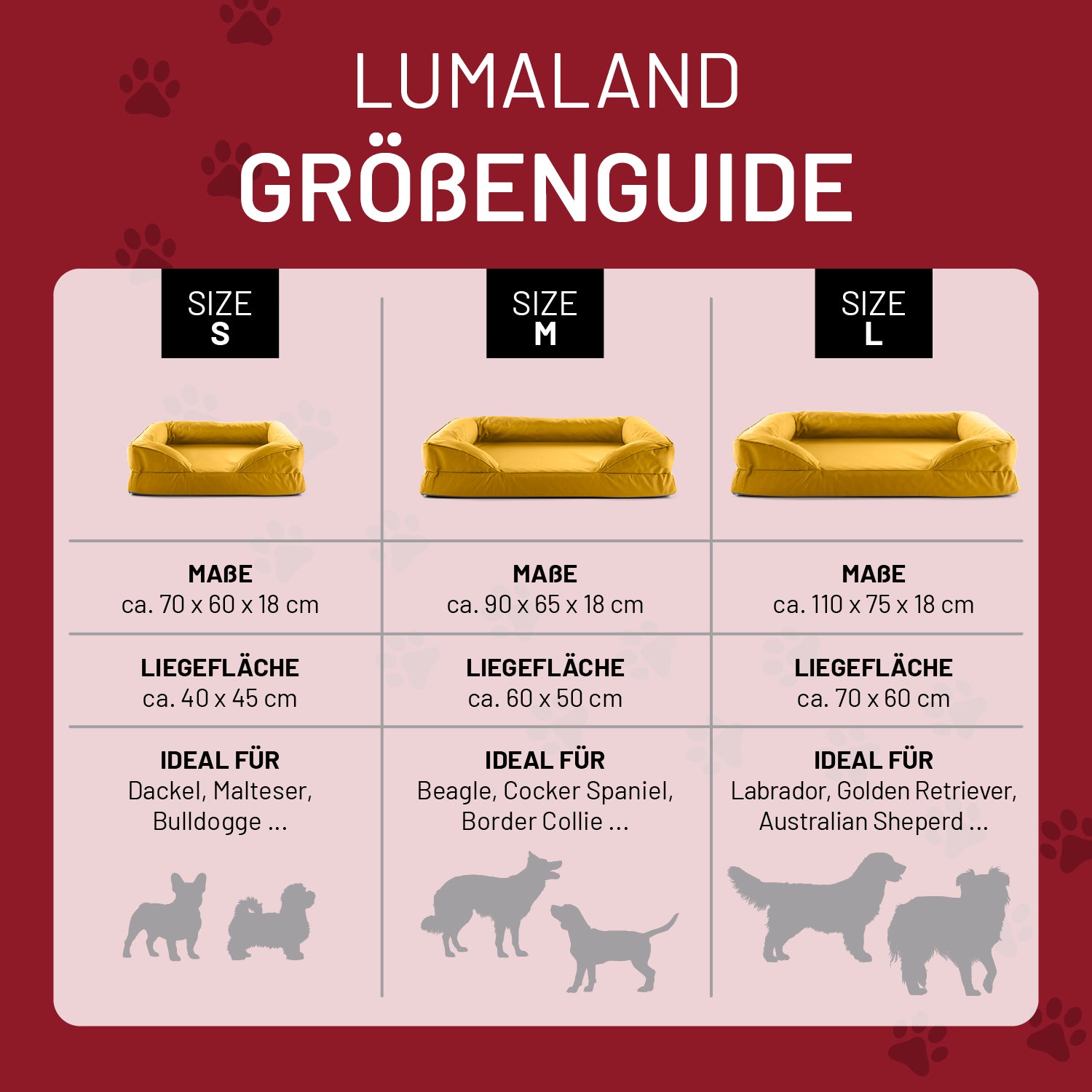 Komfort-Hundebett aus der LUMALAND Outdoor-Kollektion - Gr. S - 70 x 60 cm - Senfgelb