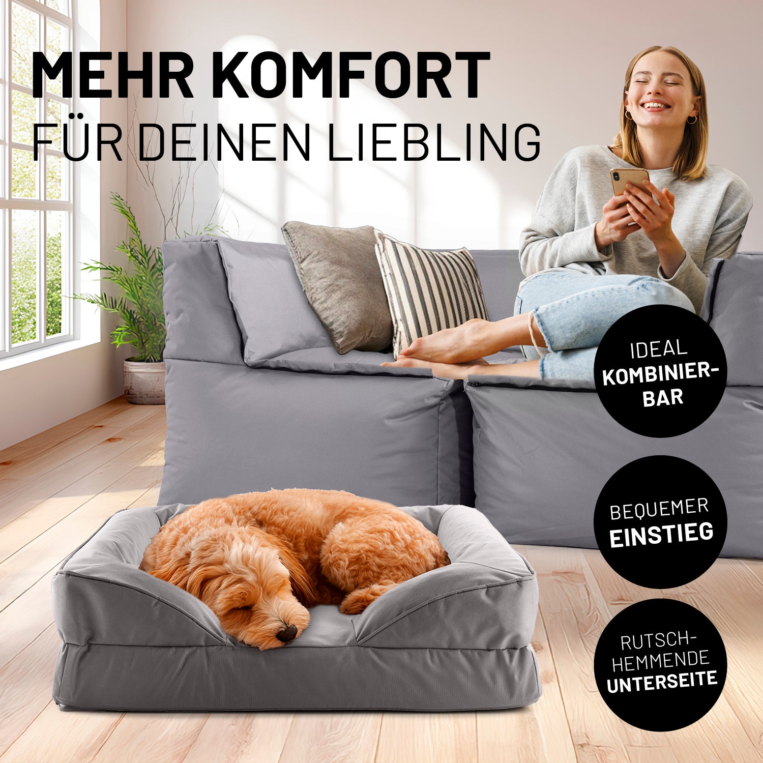 Komfort-Hundebett aus der LUMALAND Outdoor-Kollektion - Gr. S - 70 x 60 cm - Grau