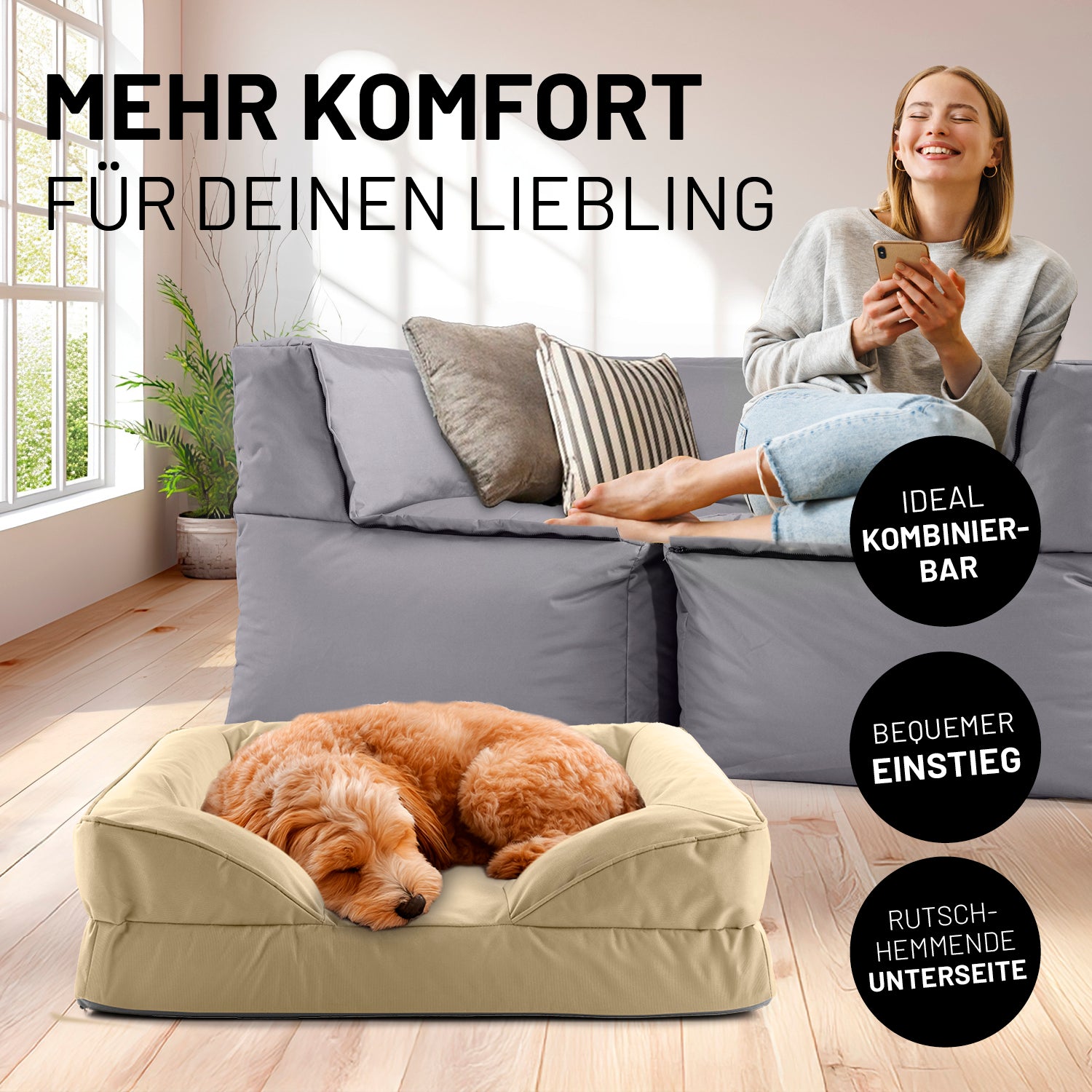 Komfort-Hundebett aus der LUMALAND Outdoor-Kollektion - Gr. S - 70 x 60 cm - Beige