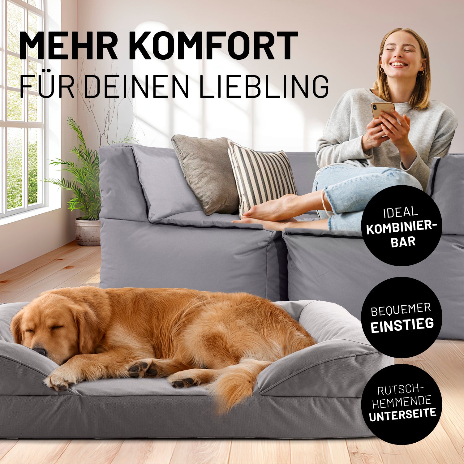 Komfort-Hundebett aus der LUMALAND Outdoor-Kollektion - Gr. L - 110 x 75 cm - Grau