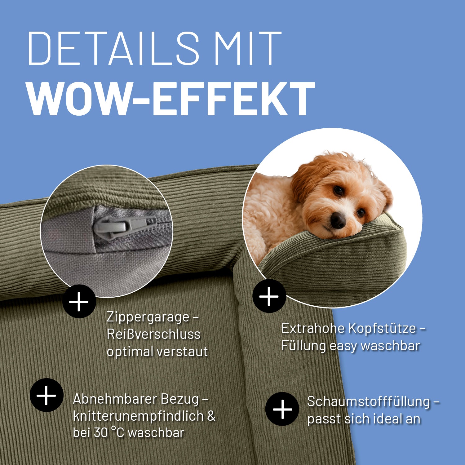 Komfort-Hundebett aus der LUMALAND Cord-Reihe - Gr. S - 70 x 60 cm - Grau