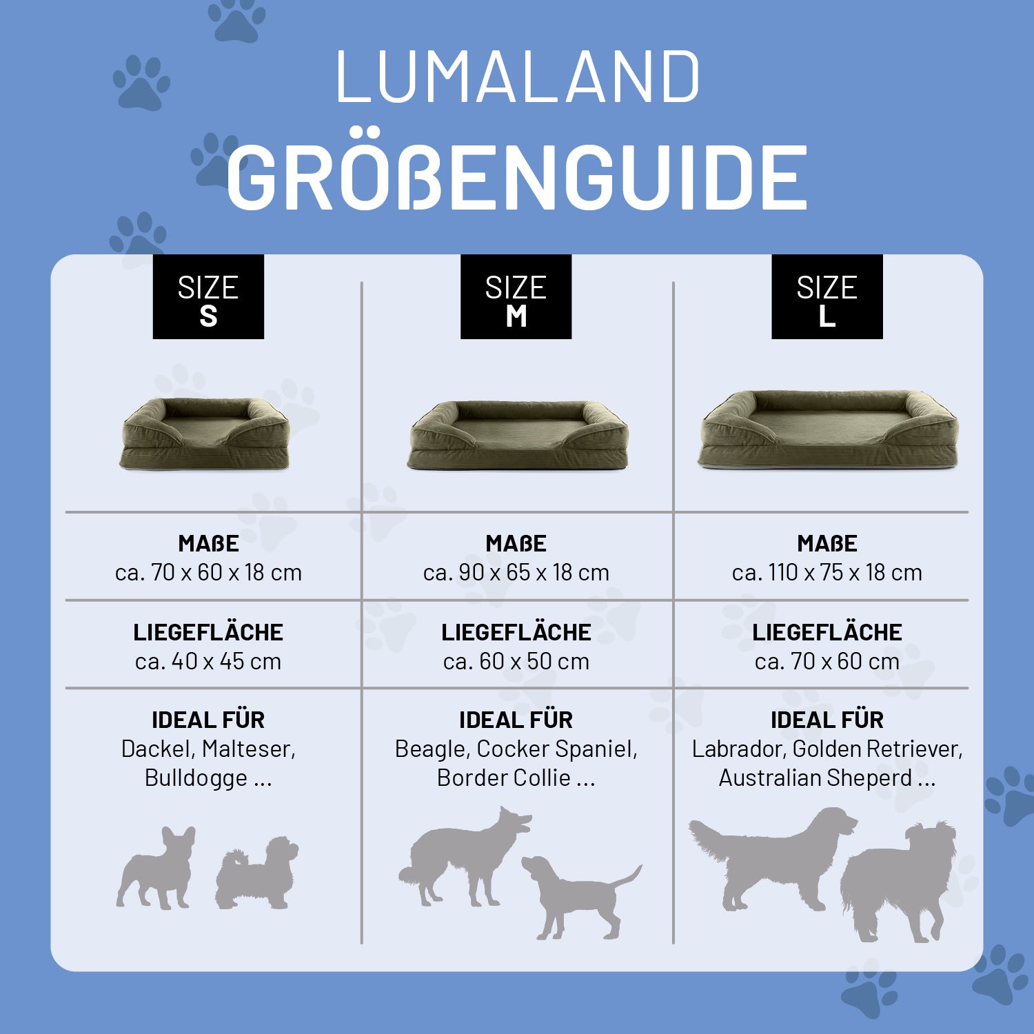 Komfort-Hundebett aus der LUMALAND Cord-Reihe - Gr. S - 70 x 60 cm - Grau