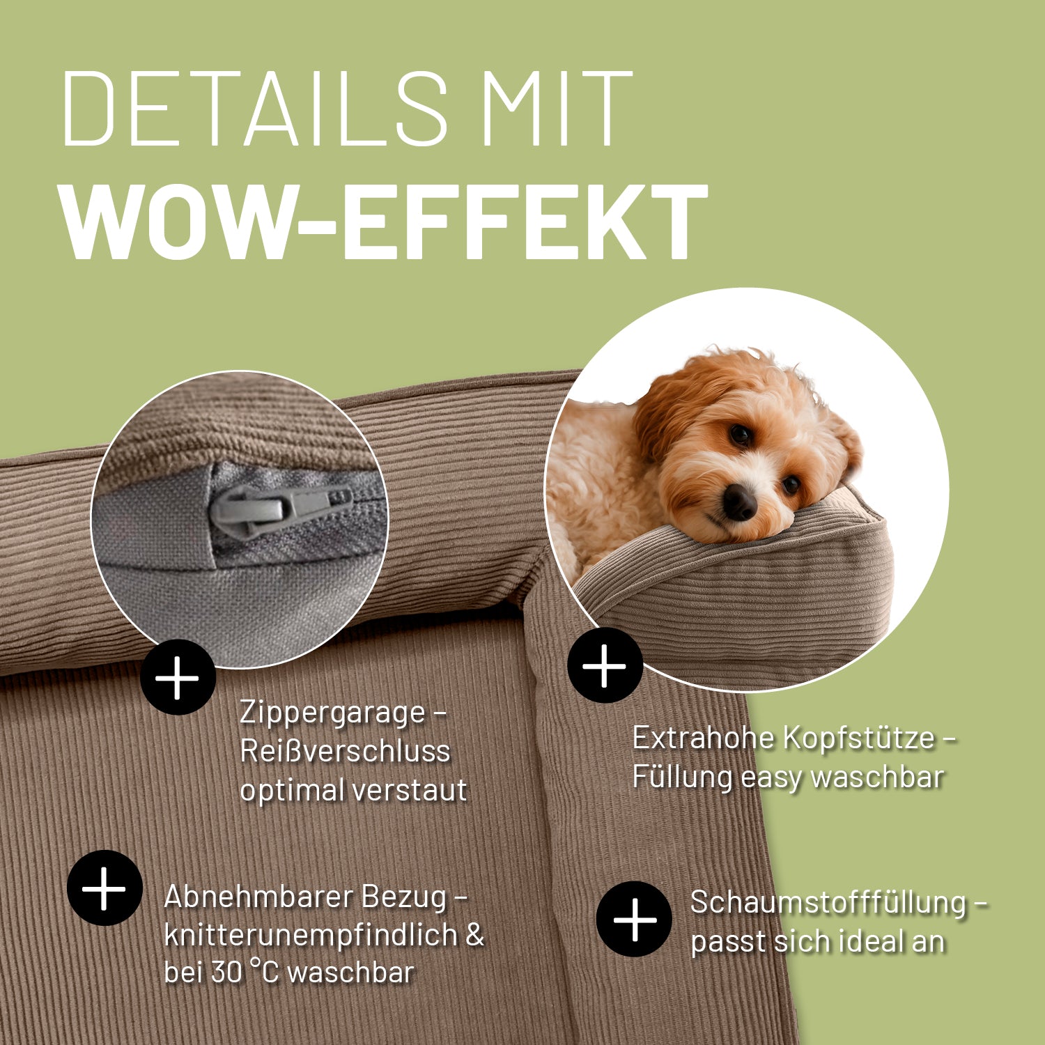 Komfort-Hundebett aus der LUMALAND Cord-Reihe - Gr. S - 70 x 60 cm - Grau