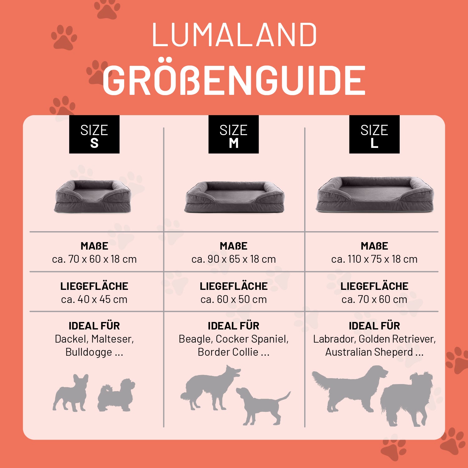 Komfort-Hundebett aus der LUMALAND Cord-Reihe - Gr. M - 90 x 65 cm - Grau