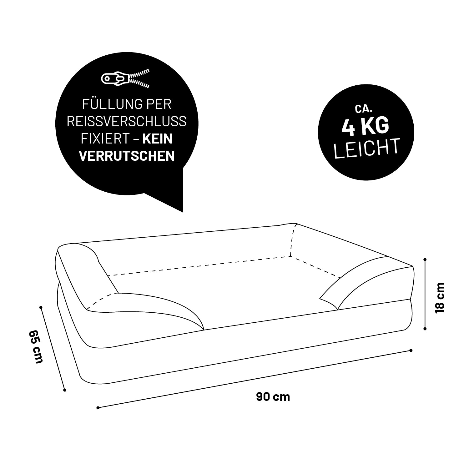 Komfort-Hundebett aus der LUMALAND Cord-Reihe - Gr. M - 90 x 65 cm - Grau