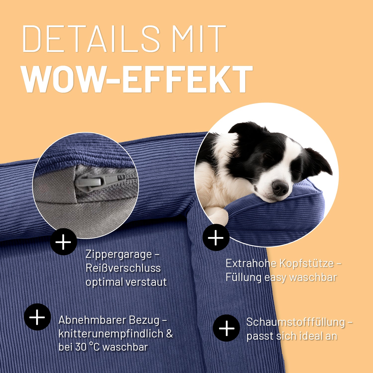 Komfort-Hundebett aus der LUMALAND Cord-Reihe - Gr. M - 90 x 65 cm - Grau