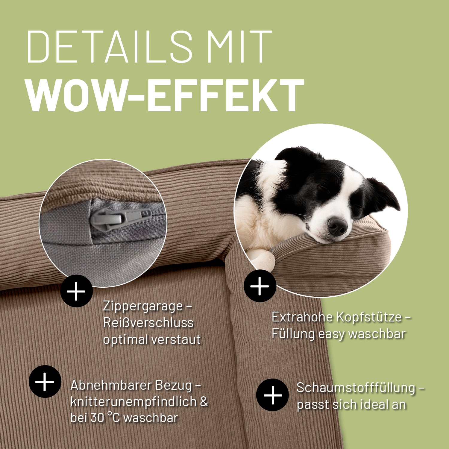 Komfort-Hundebett aus der LUMALAND Cord-Reihe - Gr. M - 90 x 65 cm - Grau
