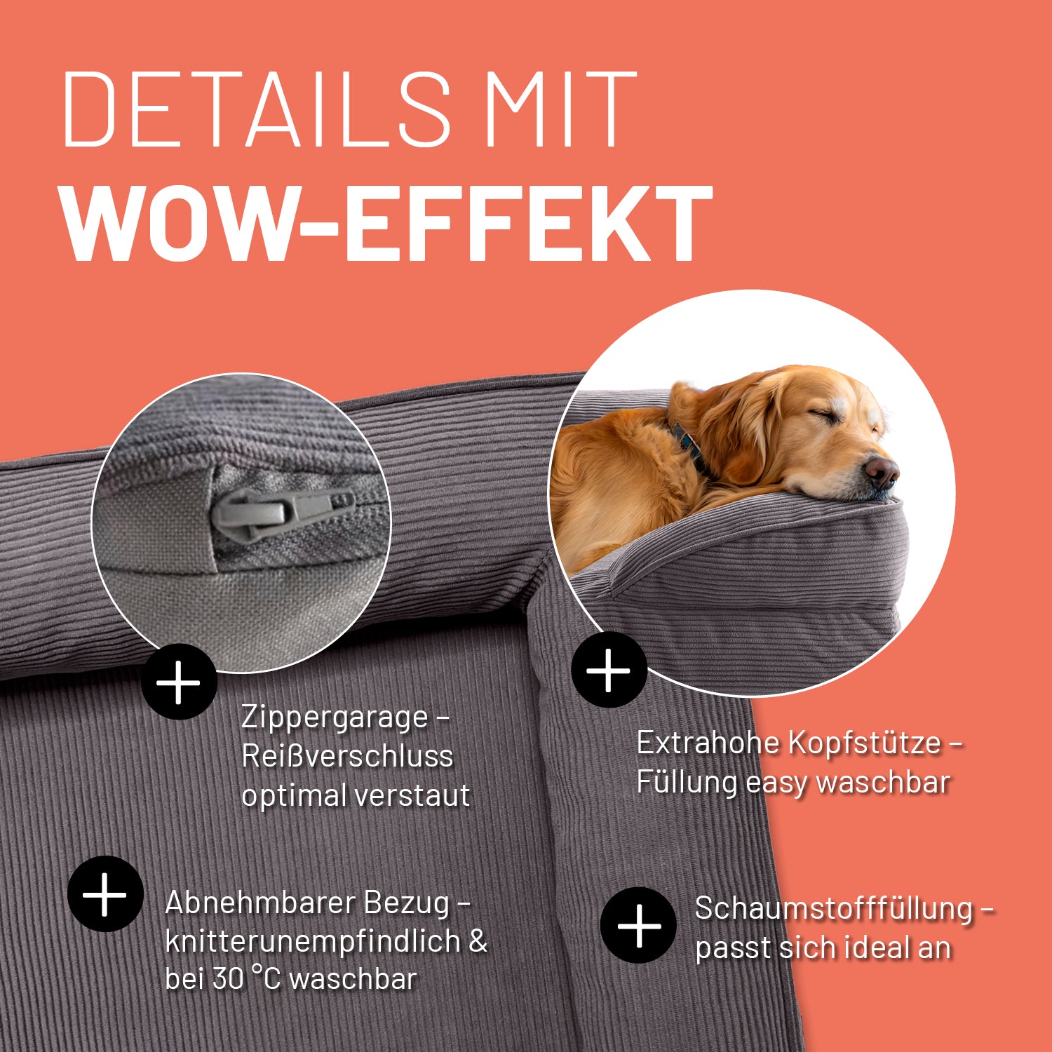 Komfort-Hundebett aus der LUMALAND Cord-Reihe - Gr. L - 110 x 75 cm - Grau