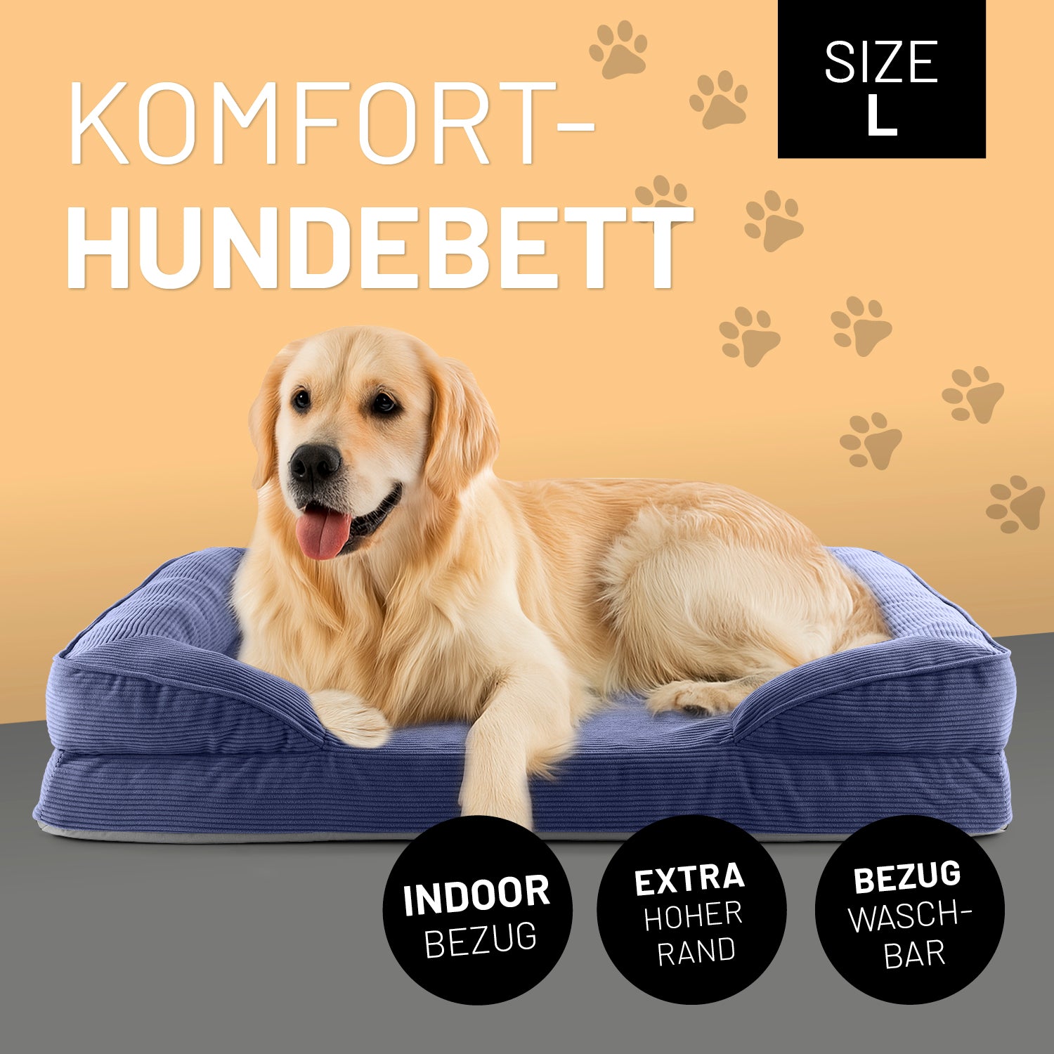 Komfort-Hundebett aus der LUMALAND Cord-Reihe - Gr. L - 110 x 75 cm - Grau