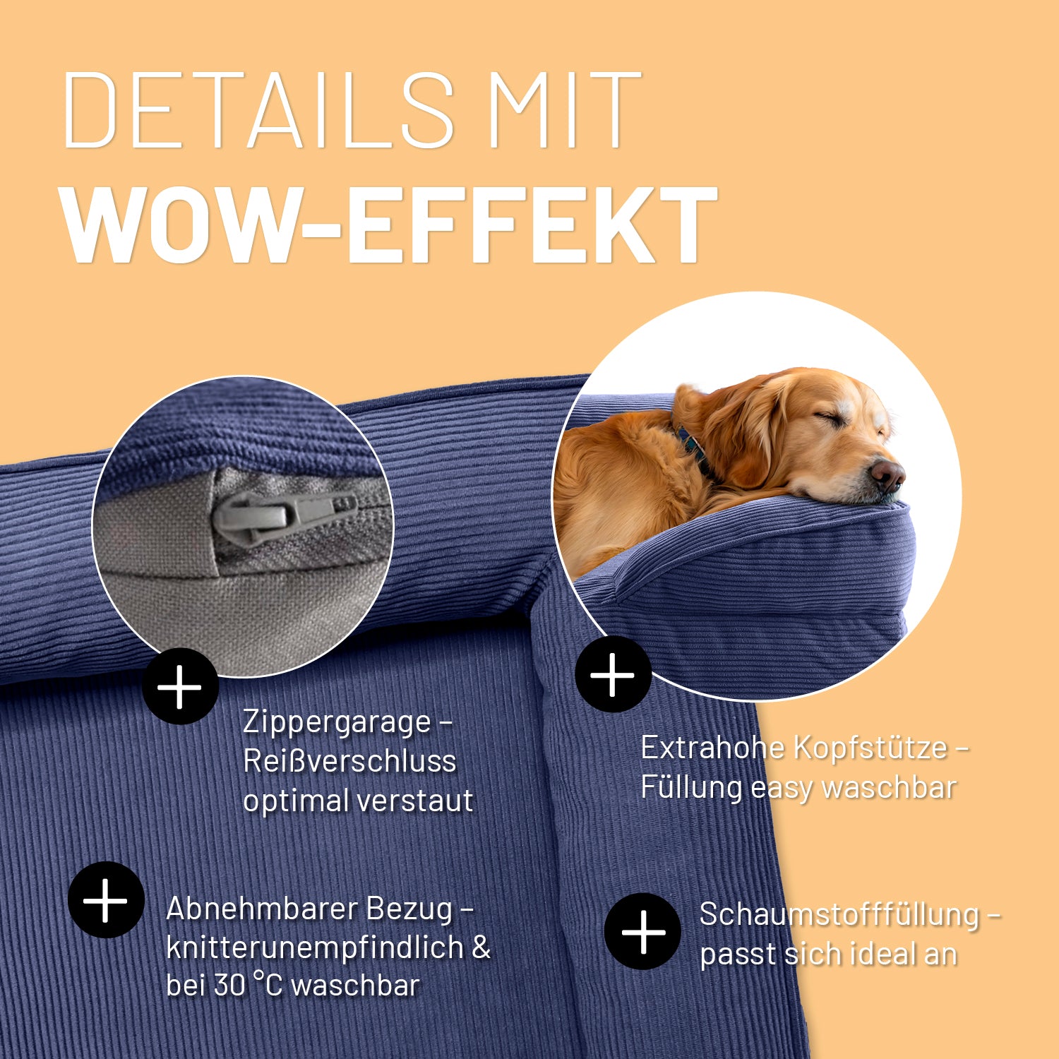 Komfort-Hundebett aus der LUMALAND Cord-Reihe - Gr. L - 110 x 75 cm - Grau