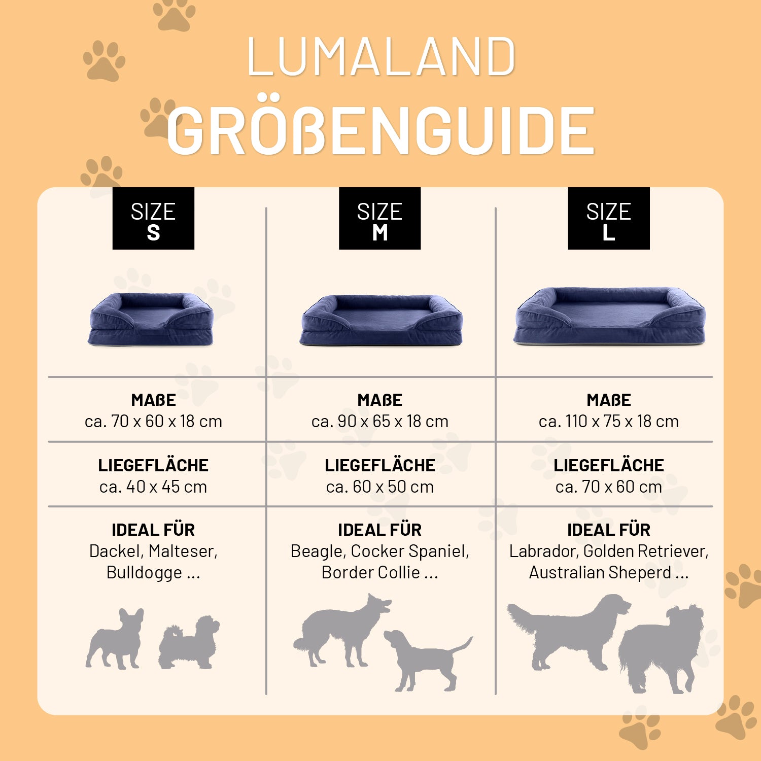 Komfort-Hundebett aus der LUMALAND Cord-Reihe - Gr. L - 110 x 75 cm - Grau