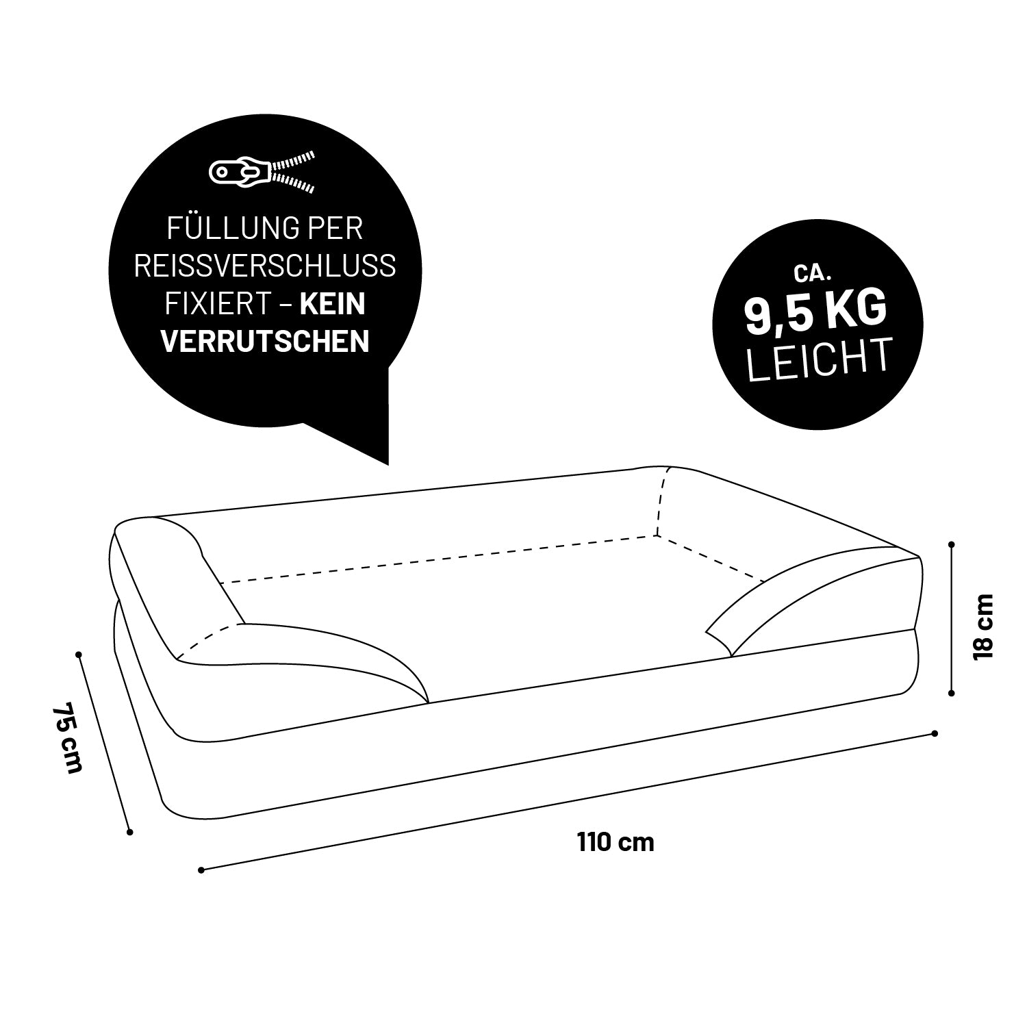 Komfort-Hundebett aus der LUMALAND Cord-Reihe - Gr. L - 110 x 75 cm - Grau