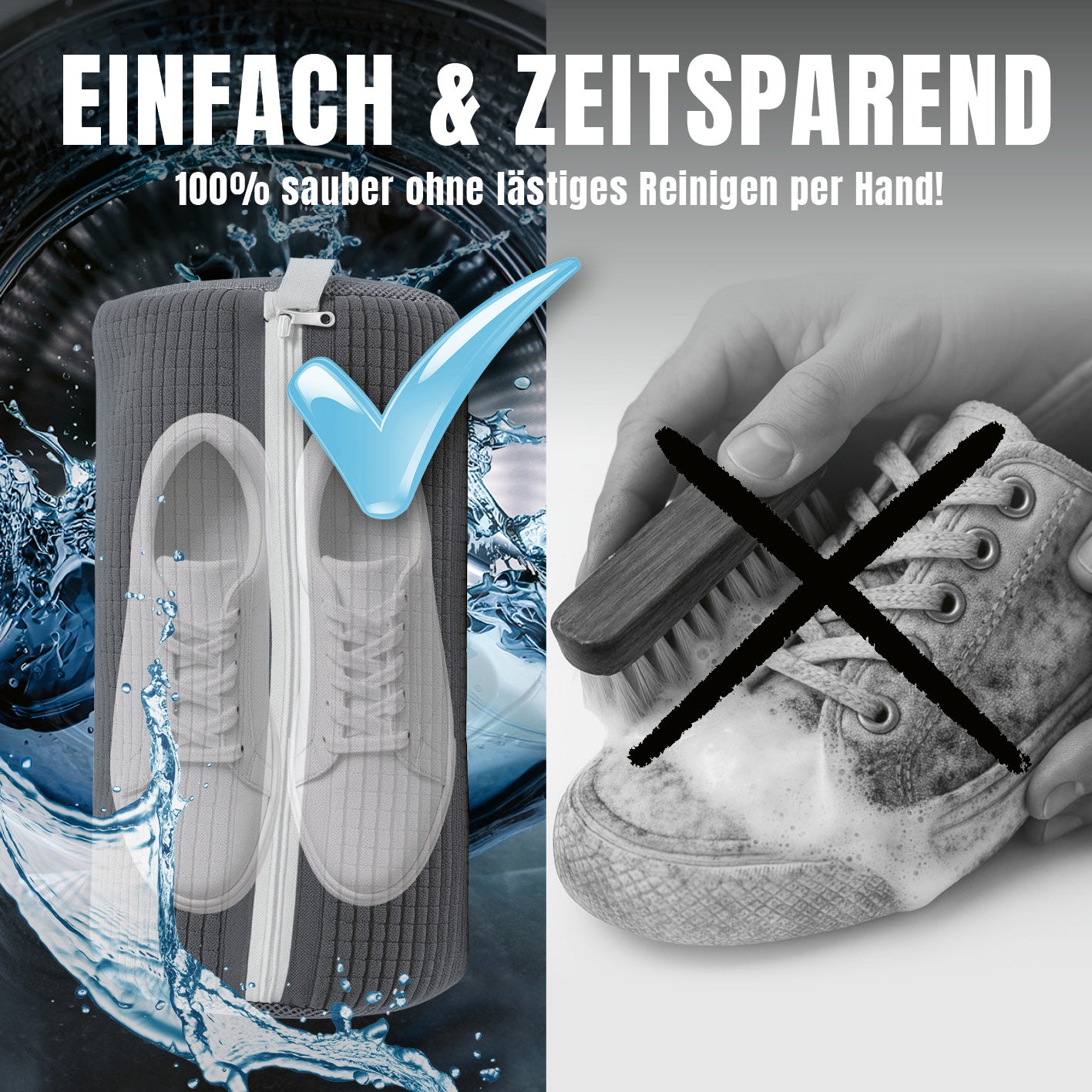 Schuhwaschbeutel – Wäschenetz für Schuhe schützt und reinigt Schuhe einfach und schonend ohne manuelles Bürsten.