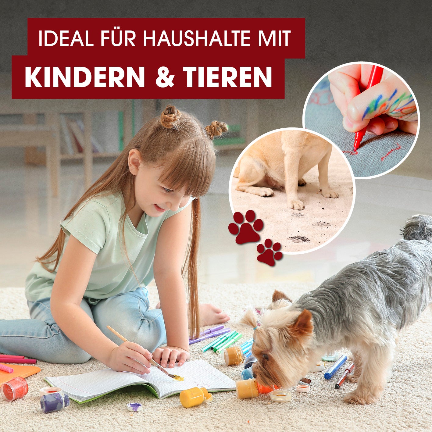 Polster- & Teppichreiniger Kompakt Plus - inkl. 1 l Teppich- & Polsterreiniger-Konzentrat entfernt Flecken durch Kinder und Haustiere zuverlässig aus Teppichen.
