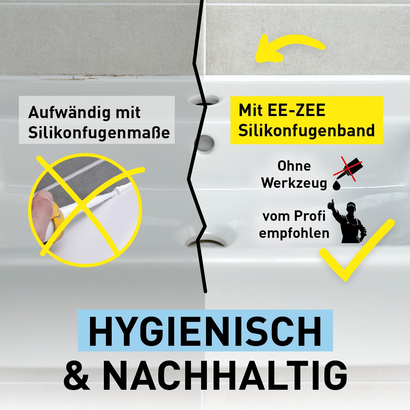 eezee Fugenband 130 cm für Waschtisch/Waschbecken zeigt hygienischen Übergang ohne Werkzeug in quadratischem Format 1417x1417 Galerie 4