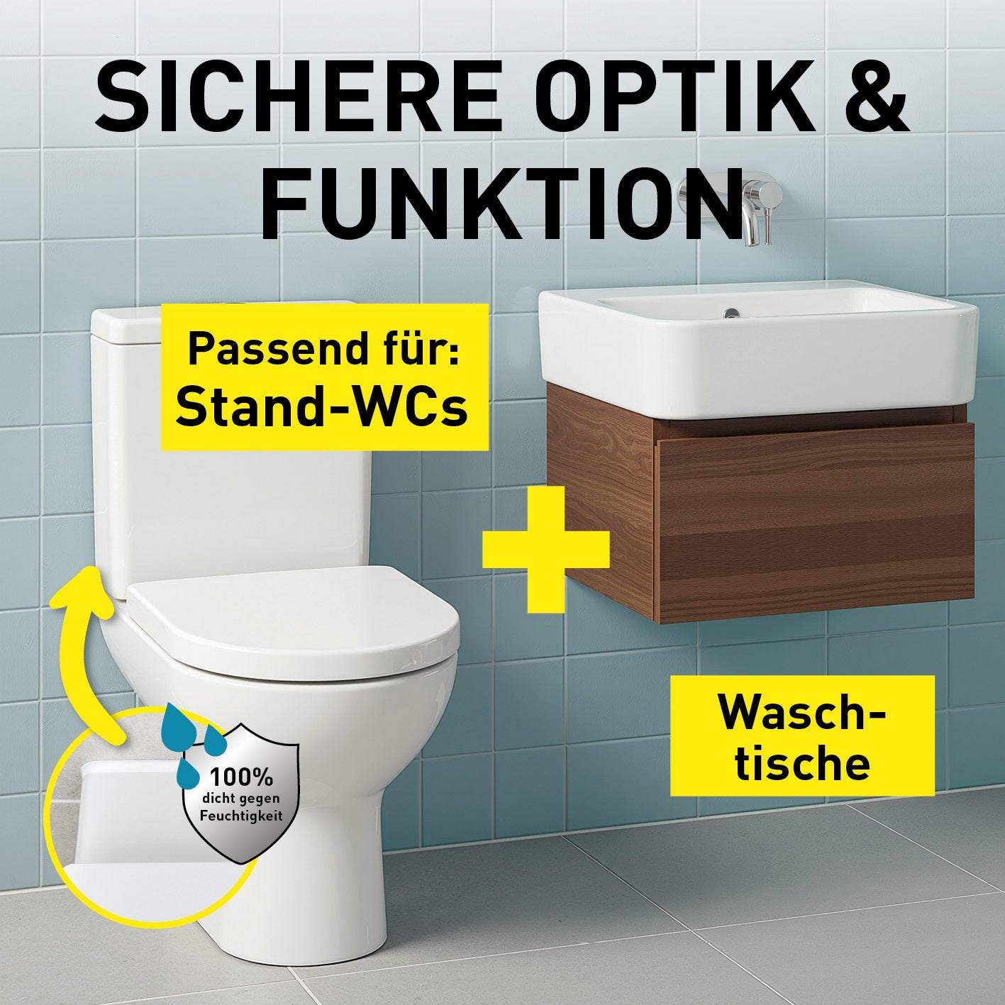 Fugenband Meterware 5 m für Waschtisch/Waschbecken - zuschneidbar, Bild 5, zeigt WC und Waschtisch Kombination in 1417x1417 px quadratisch