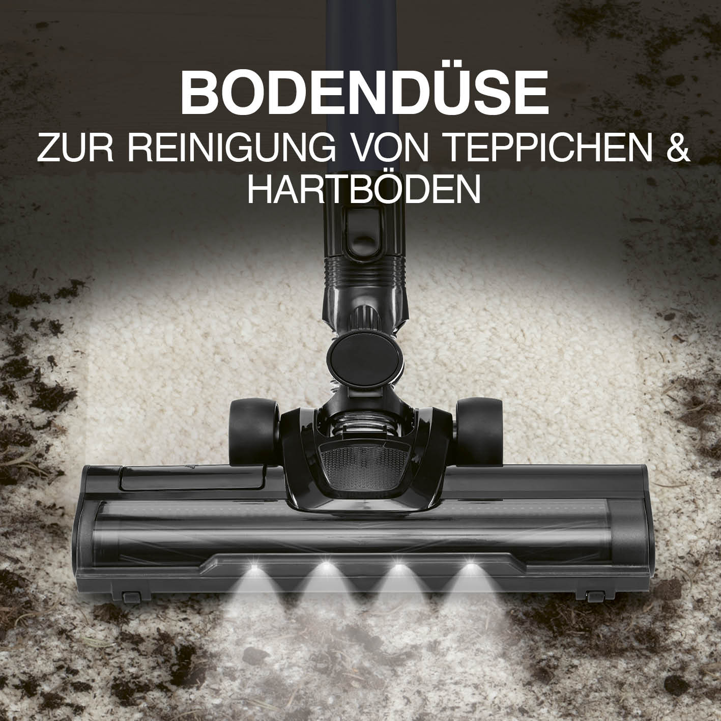 Akku-Zyklonstaubsauger Bodendüse mit LED-Licht für Teppiche und Hartböden, Galerieposition 4, quadratisch 1417x1417px